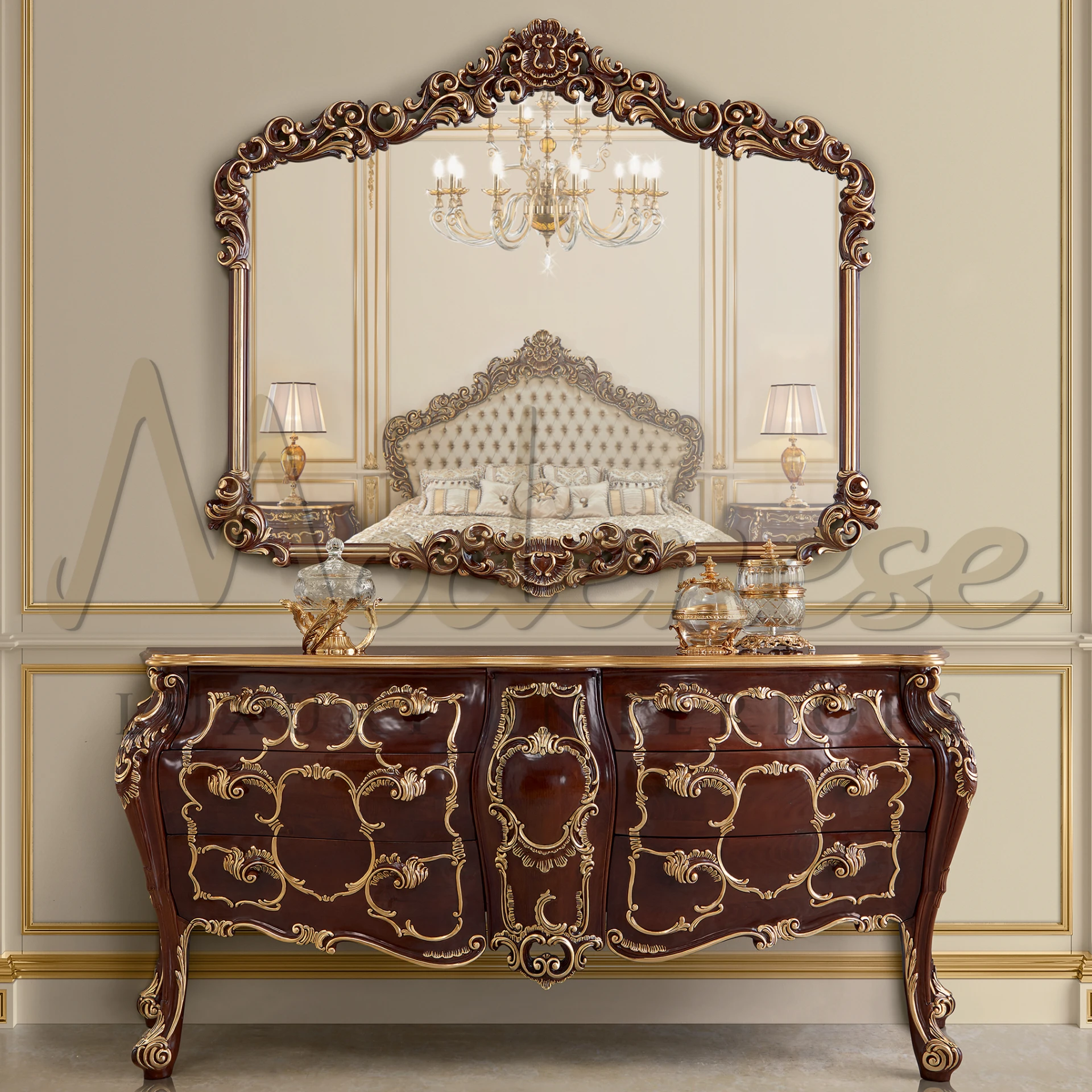 Elegant Rococo style mirror, handcrafted with detailed designs, ideal for sophisticated and luxurious spaces.