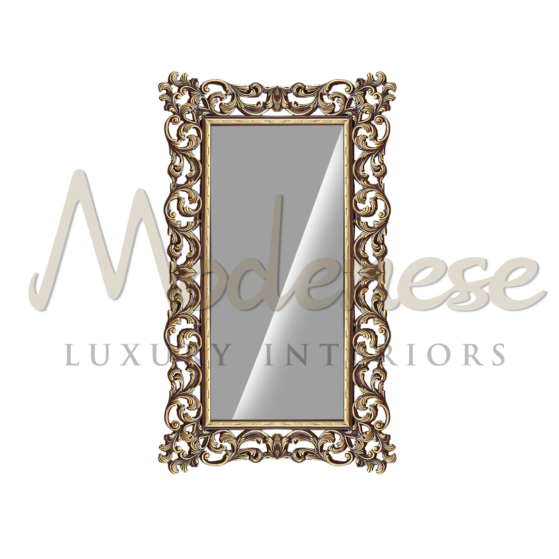 Elegant Figured Wall Mirror by Modenese, offering unique shapes and styles for luxury interior design.