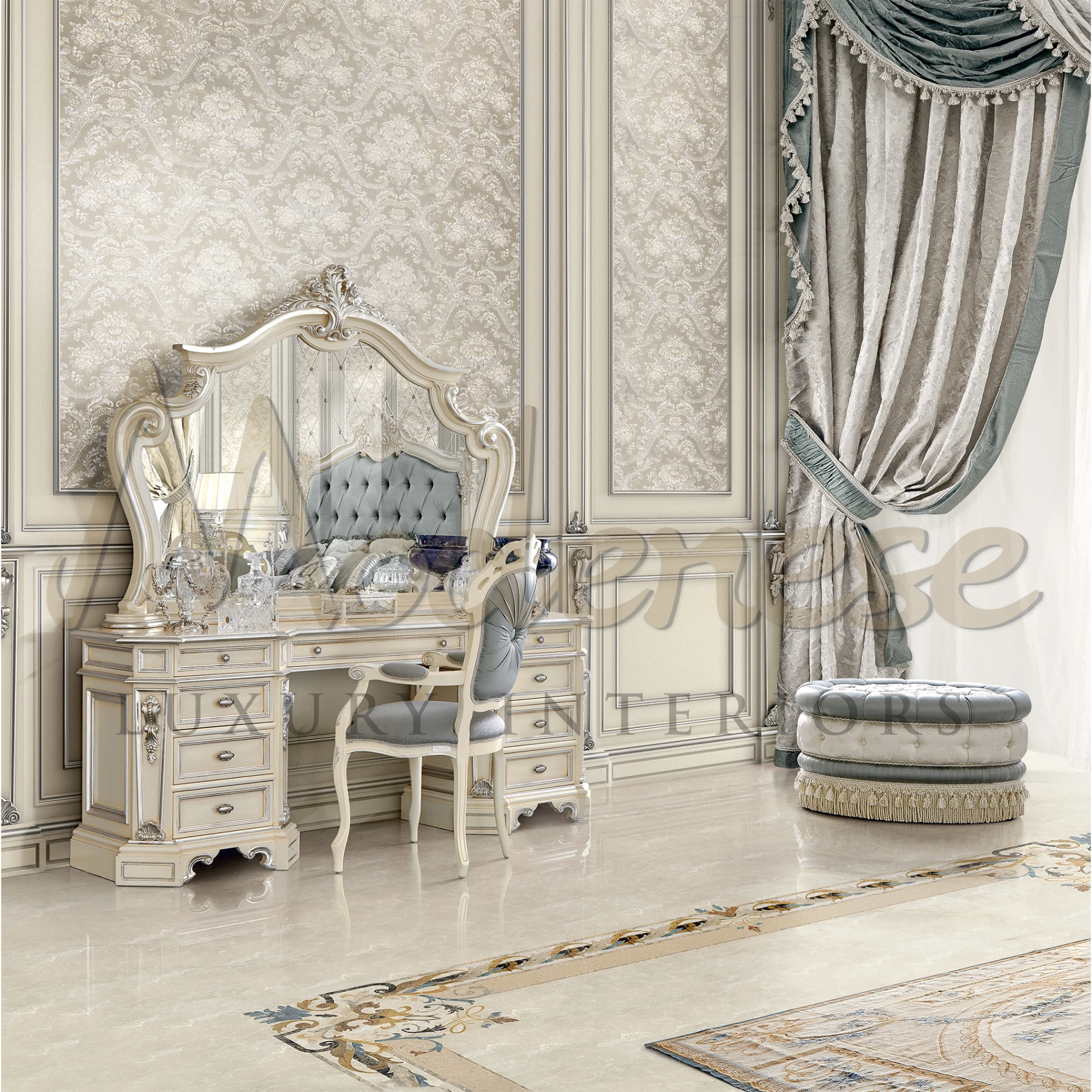 Elegant white mirror with unique figures, perfect for adding a clean, sophisticated touch to any room.