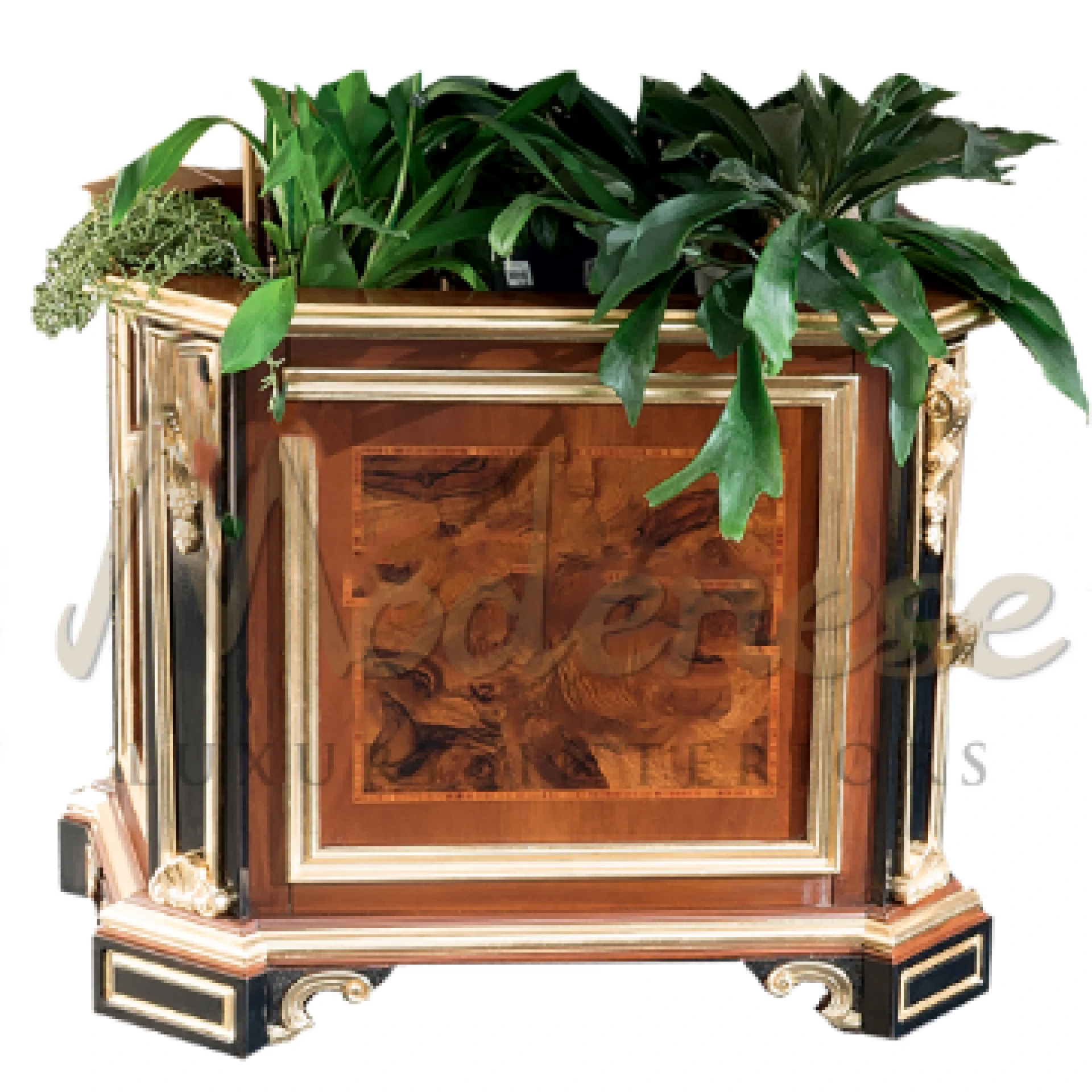 Elegant Solid Wood Flowerpot, crafted from high-quality materials like pine and cedar, for luxury interiors.