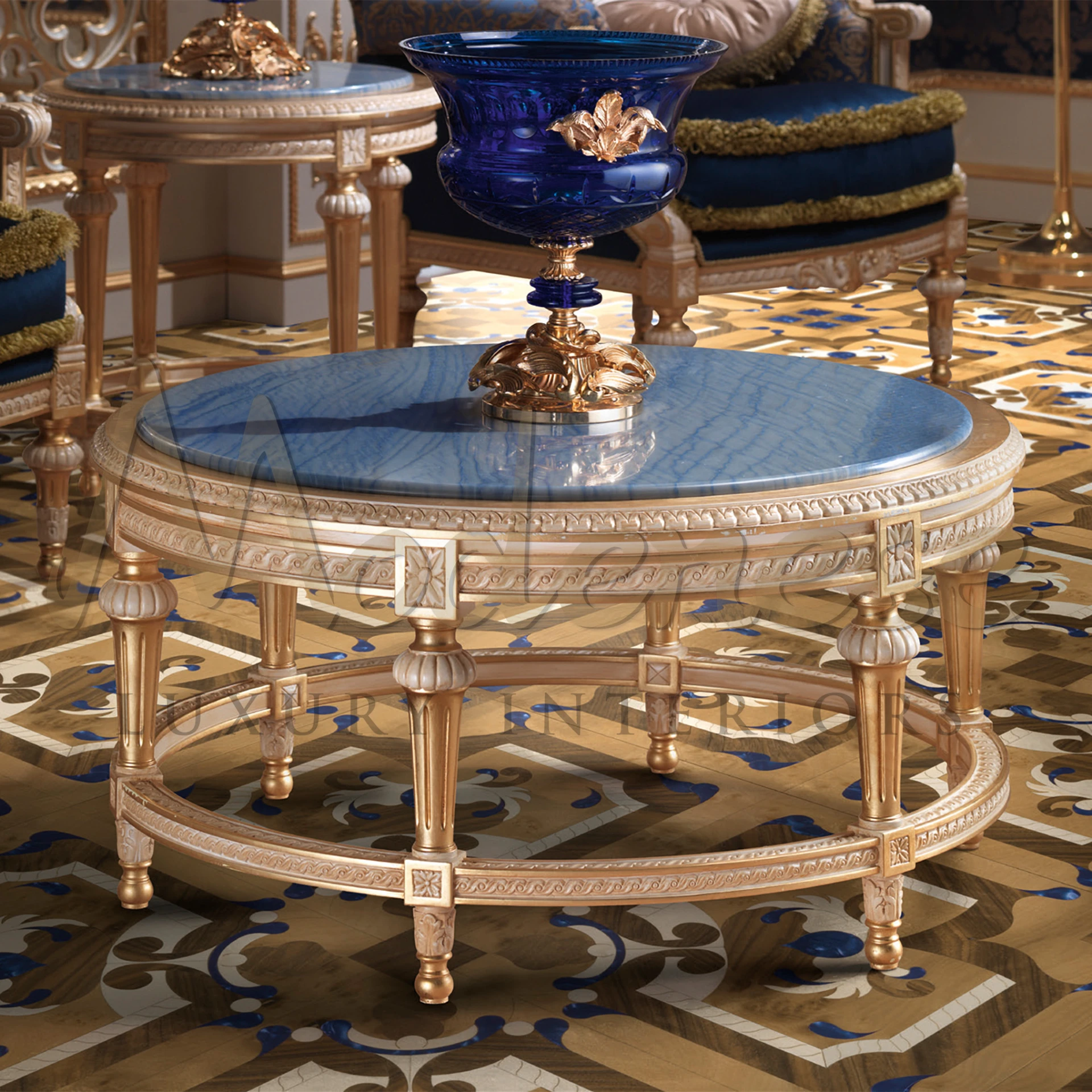 Luxury Redefined: Azul Macaubas Marble Round Coffee Table by Modenese