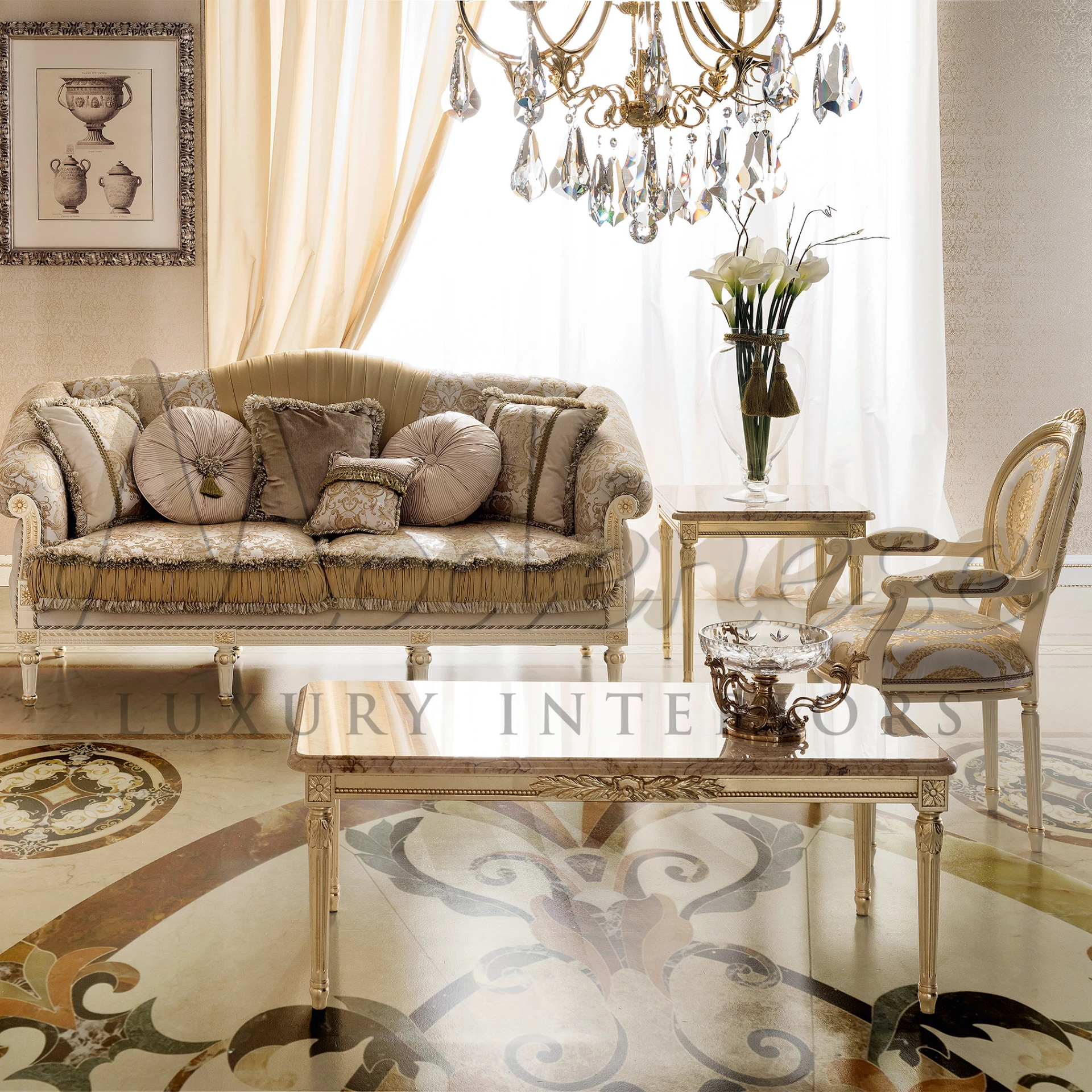 Elegant Gold Leaf Square Coffee Table: A Touch of Royalty for Your Home