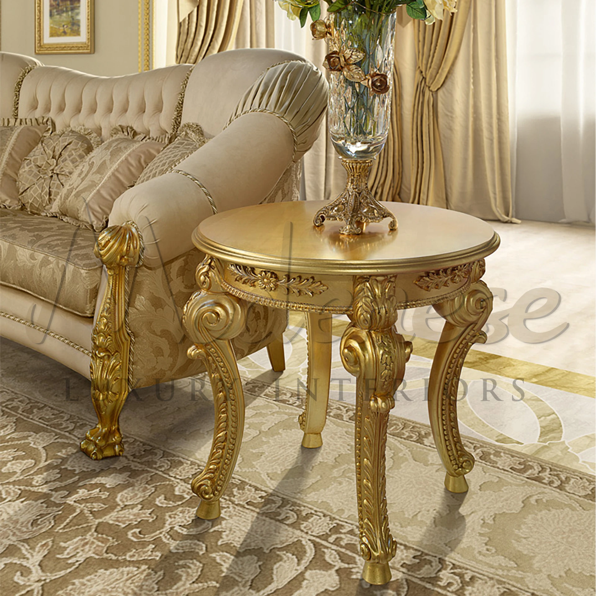 Timeless Charm: Elegant Round Gold Coffee Table Design