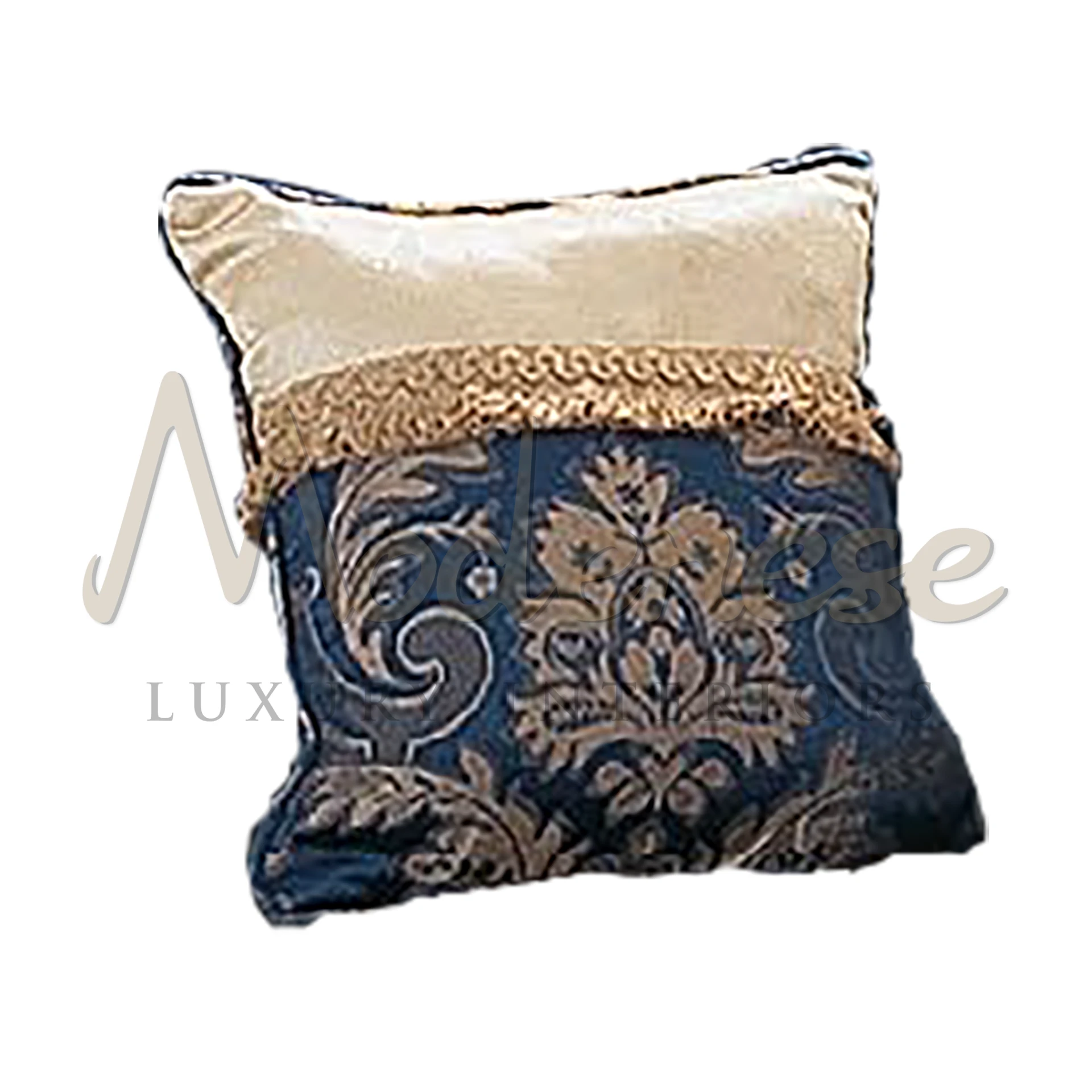 Baroque Blue Pillow with intricate designs, showcasing the luxury and sophistication of Italian-made classical textiles.