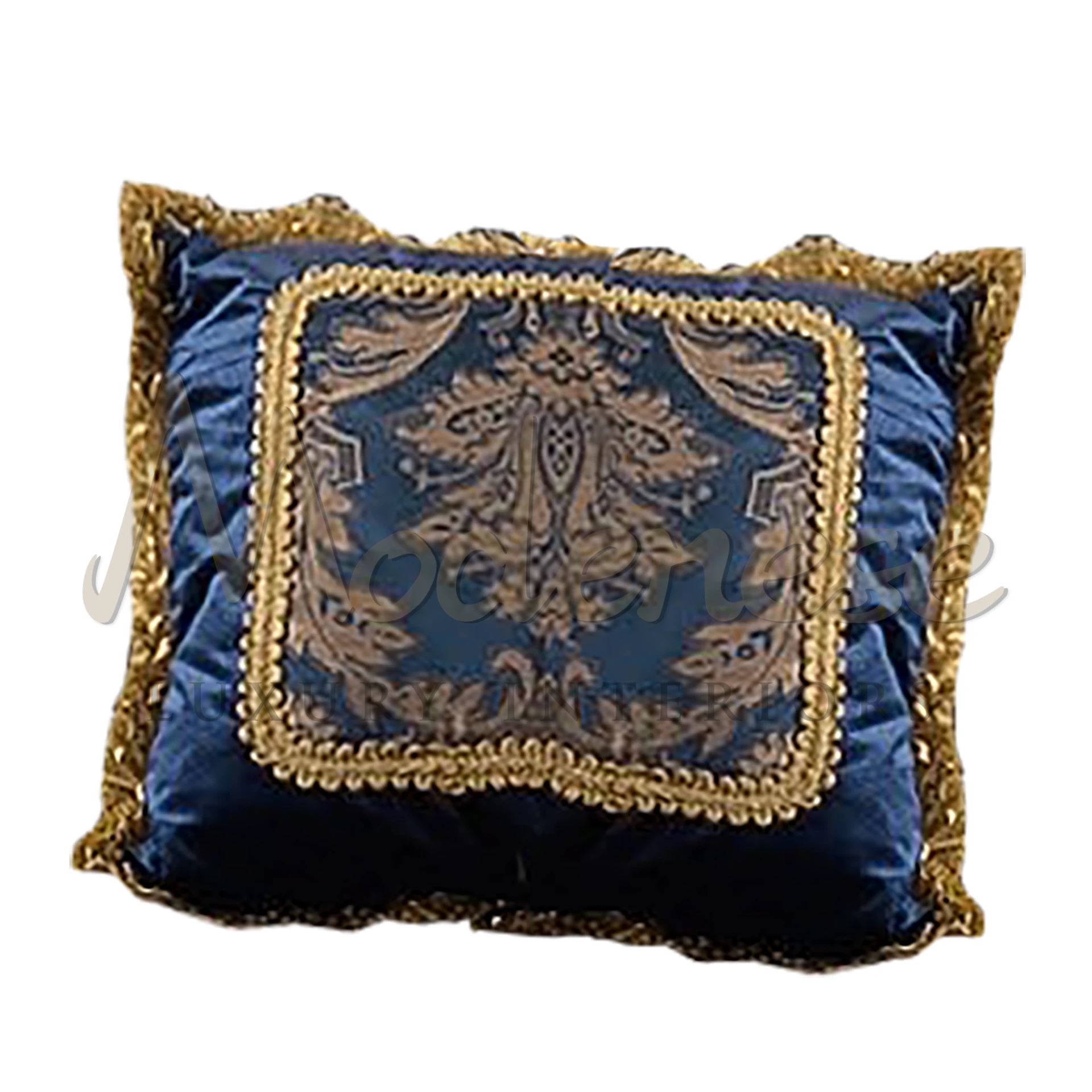 Imperial Blue Pillow in deep shades of royal blue, sapphire, and indigo, showcasing Italian luxury and textile craftsmanship.
