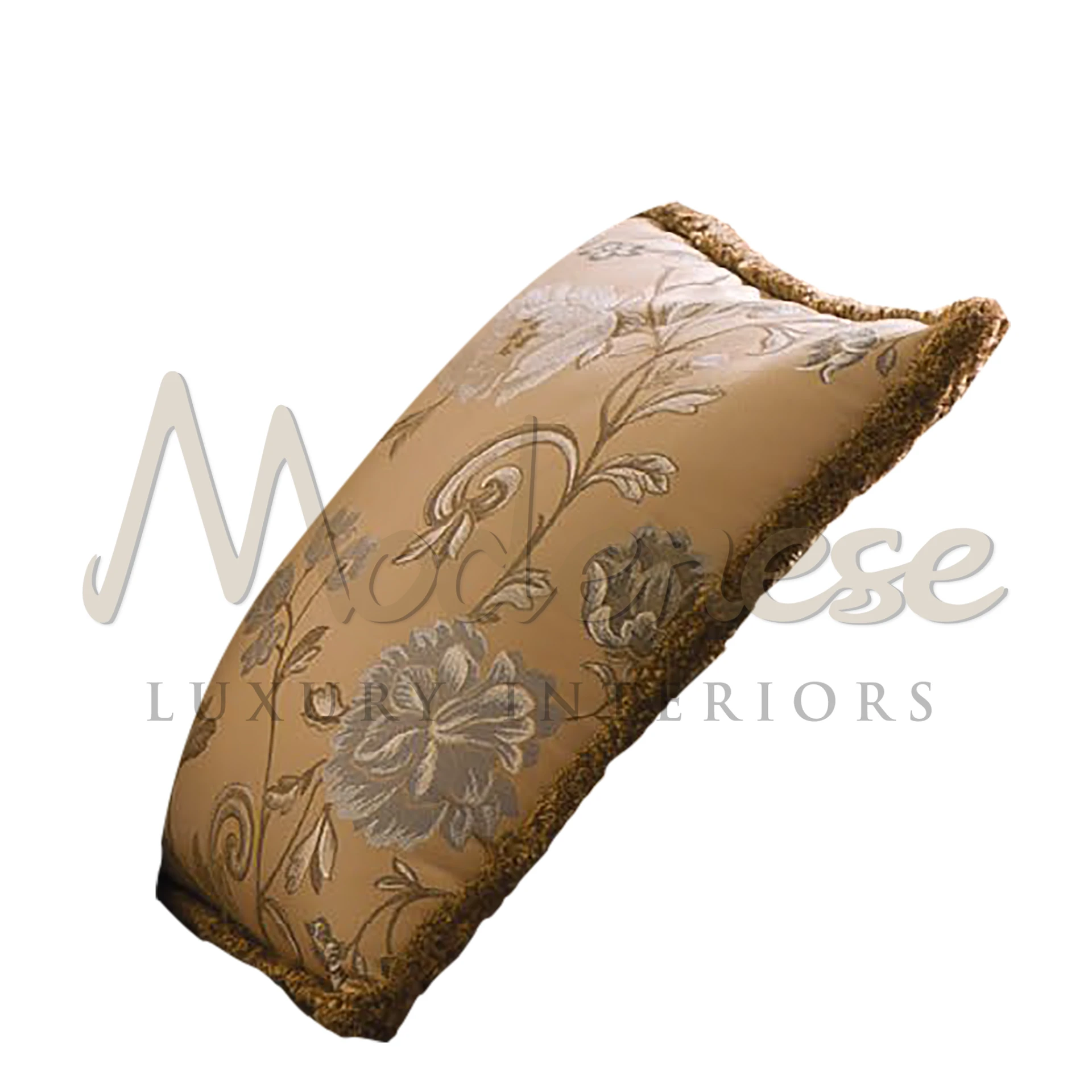 Victorian Beige Pillow with elaborate patterns and ornate details, showcasing the lavish style of Italian luxury textiles.