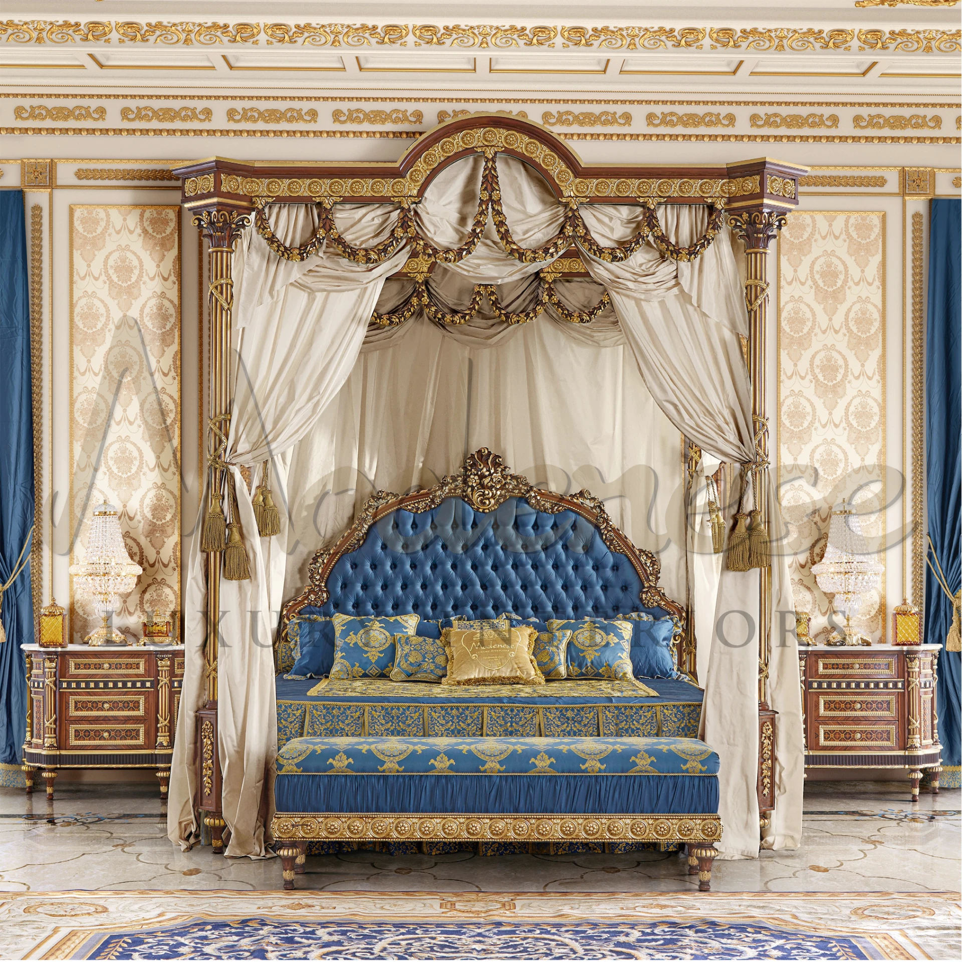 Elegant Classical Blue Pillow, enhancing decor with its soothing ambiance and depth, crafted with high-quality Italian textiles.