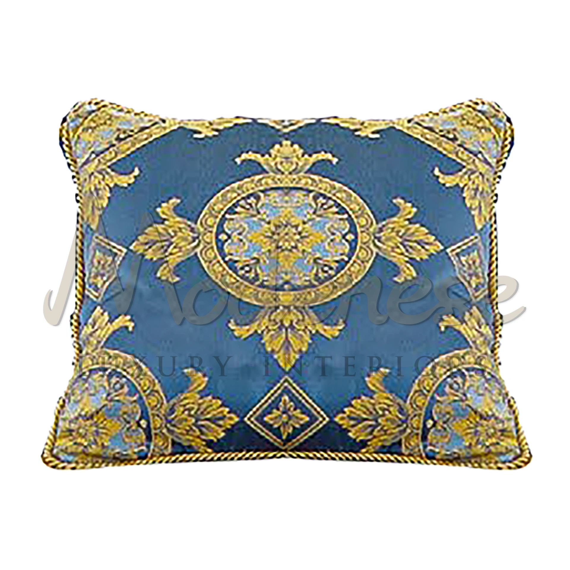 Traditional Blue Pillow in luxurious velvet, silk, or brocade, showcasing Italian craftsmanship and sumptuous texture.