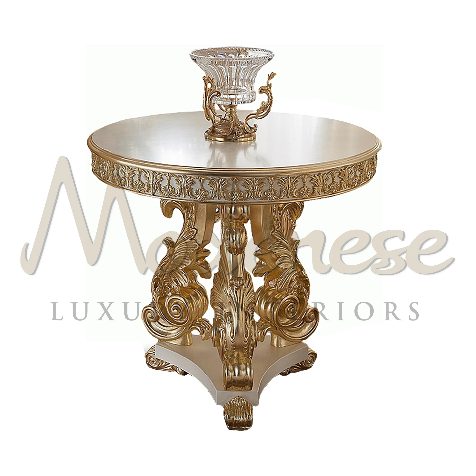 Round Ivory Table with Gold Leaf Embellishments