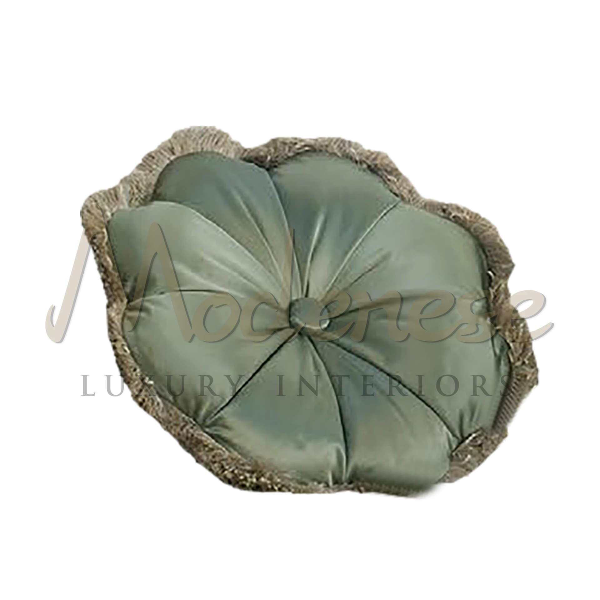 Elegant Green Round Pillow in a luxurious setting, showcasing meticulous craftsmanship and adding charm to the living space.