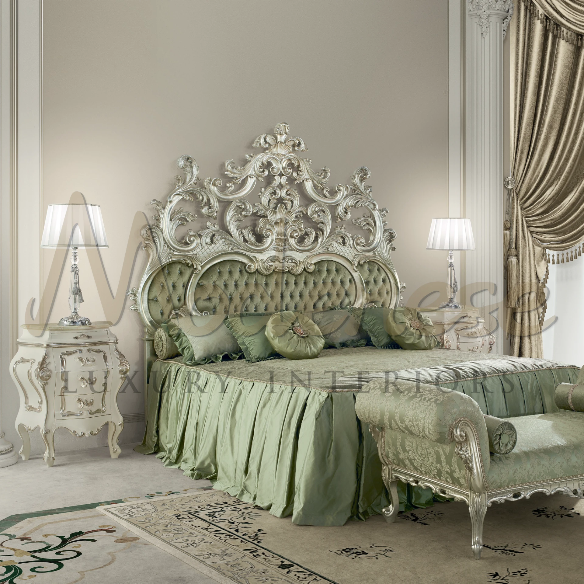 Luxurious bed adorned with the Exquisite Designer Pillow, symbolizing refined beauty and elevating bedroom elegance.