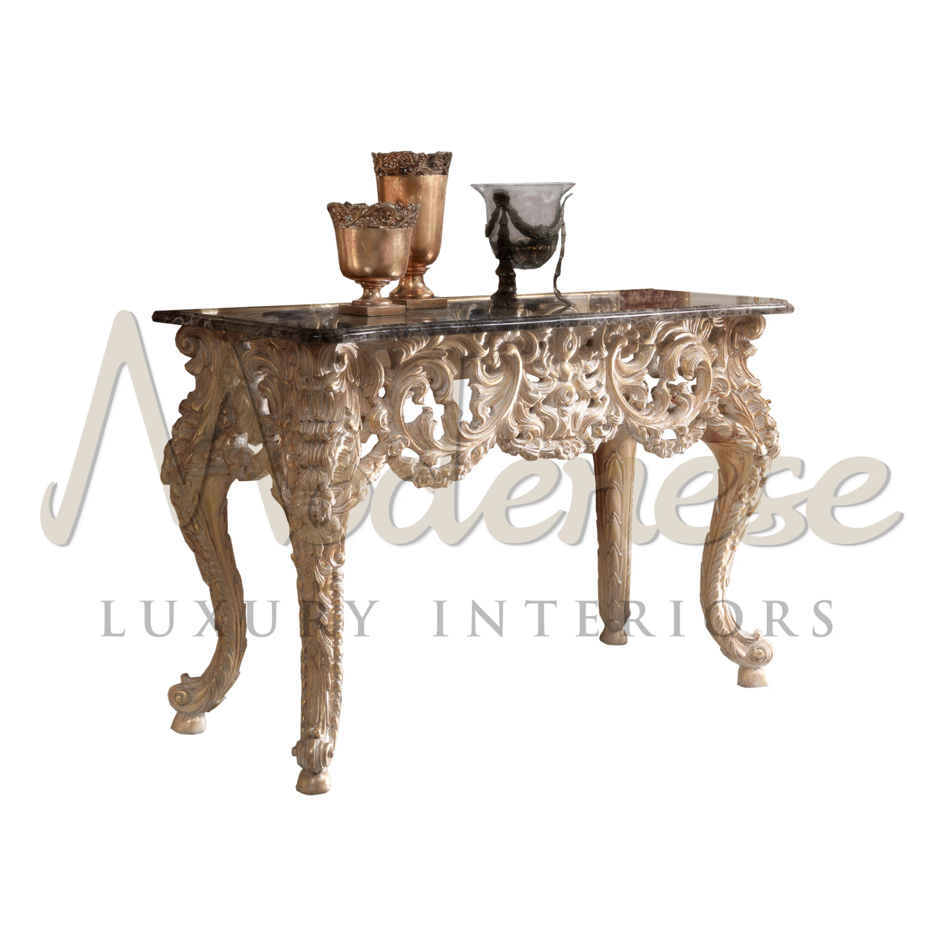 Opulent Gold Carved Rectangular Console: Elevate Your Décor
