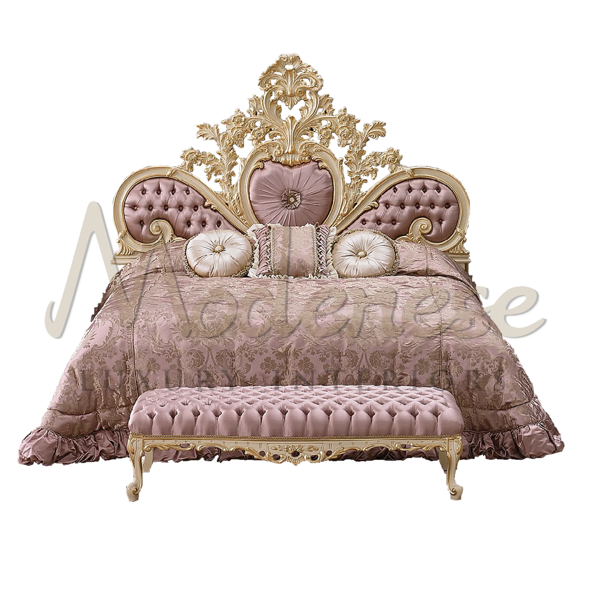 Pink Luxury Bed Cover by Modenese, embodying refined elegance in bedroom decor with its exceptional style and comfort.
