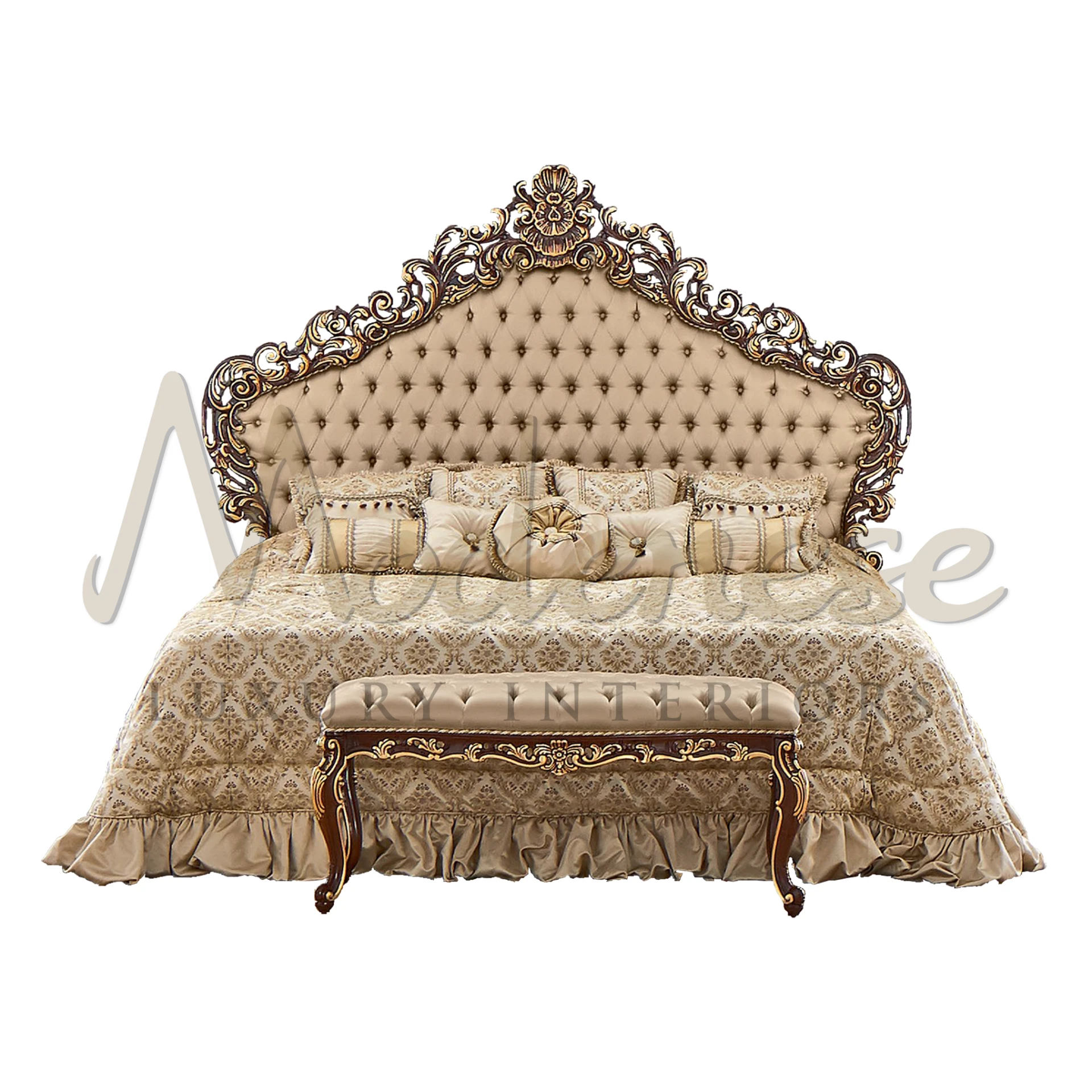 Beige Luxury Bed Cover by Modenese, creating a sophisticated sleep space with its sumptuous comfort and refined elegance.