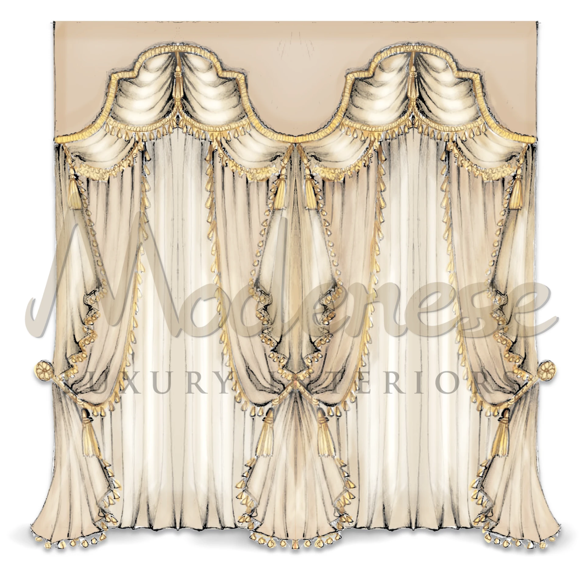 Victorian Beige Curtains, enhancing the room with their classic elegance, paired with ornate Victorian furniture for a cohesive look.