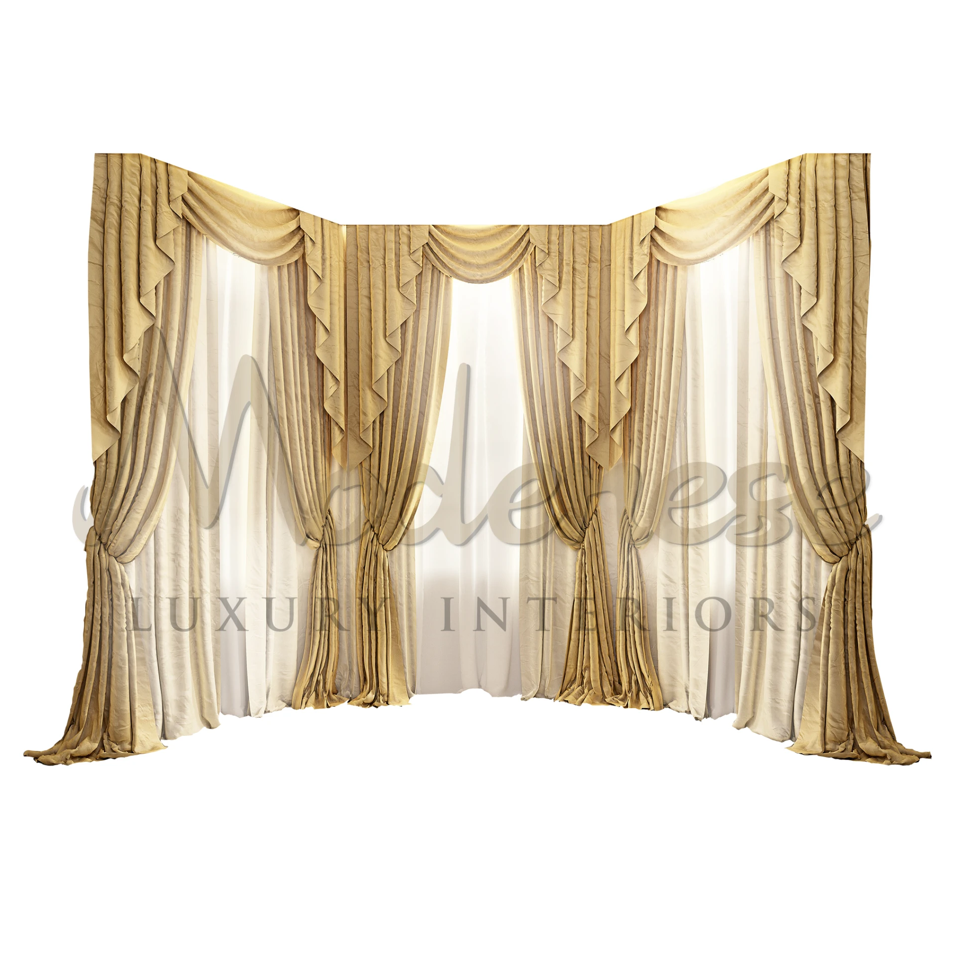 Elegant Beige Silk Curtains with a velvety-smooth texture, adding a subtle lustrous sheen and glamour to the room's ambiance.