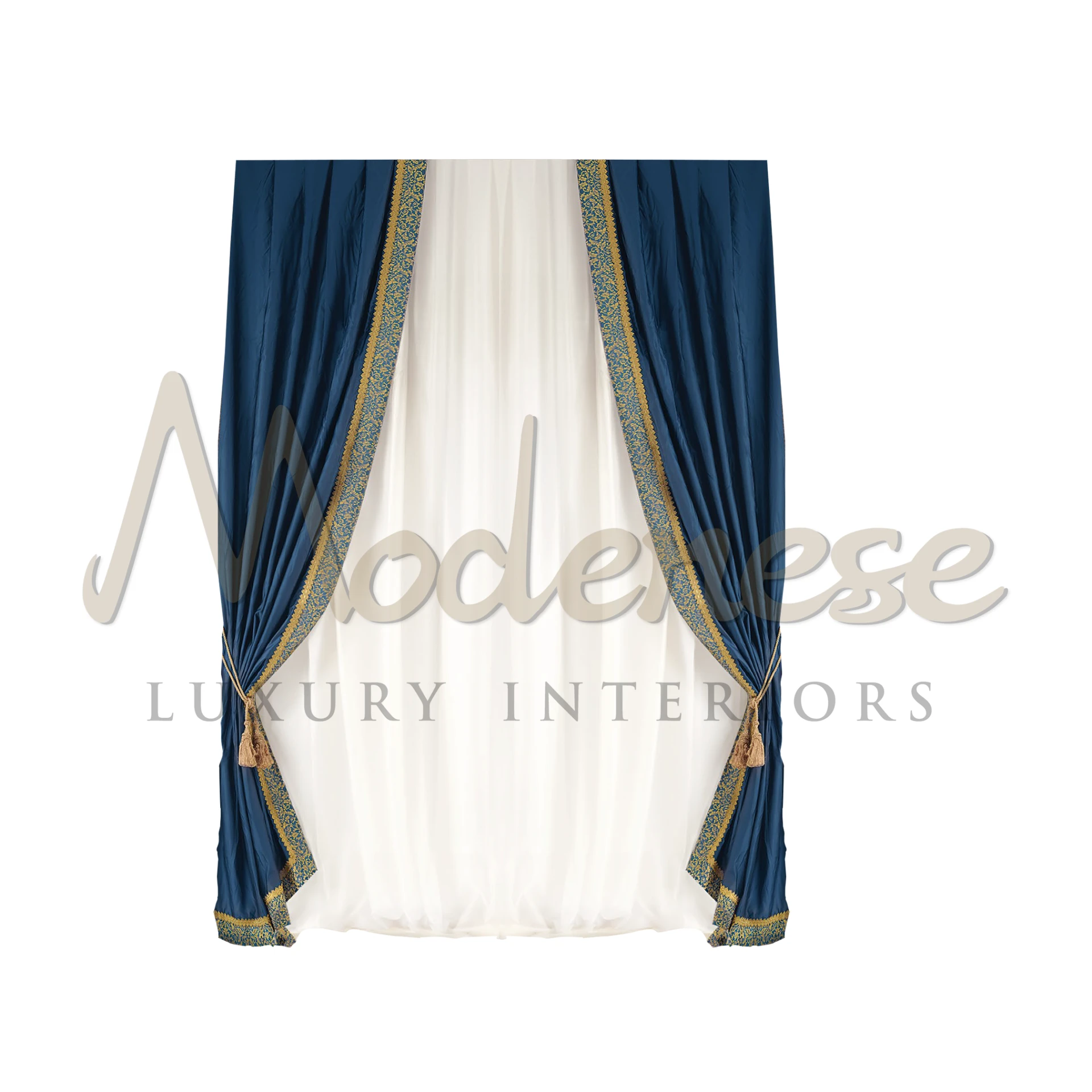 Royal Blue Designer Curtains by Modenese, infusing living spaces with the opulence and richness of royal elegance.