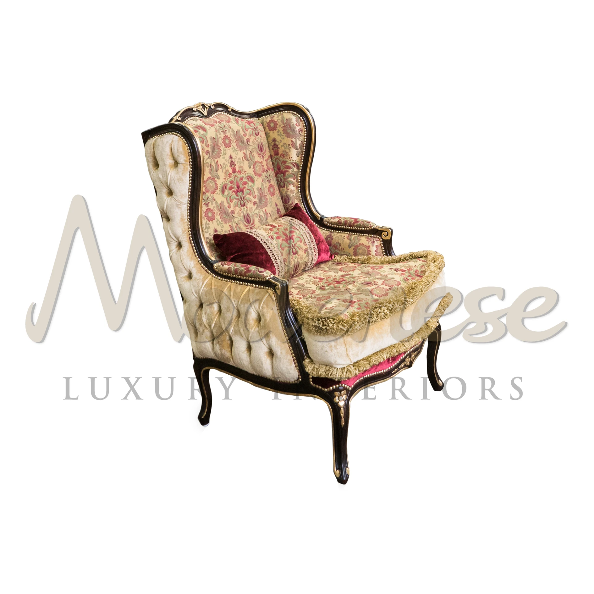 Timeless Charm: Classic Bergere Chair with Floral Capitonné Upholstery