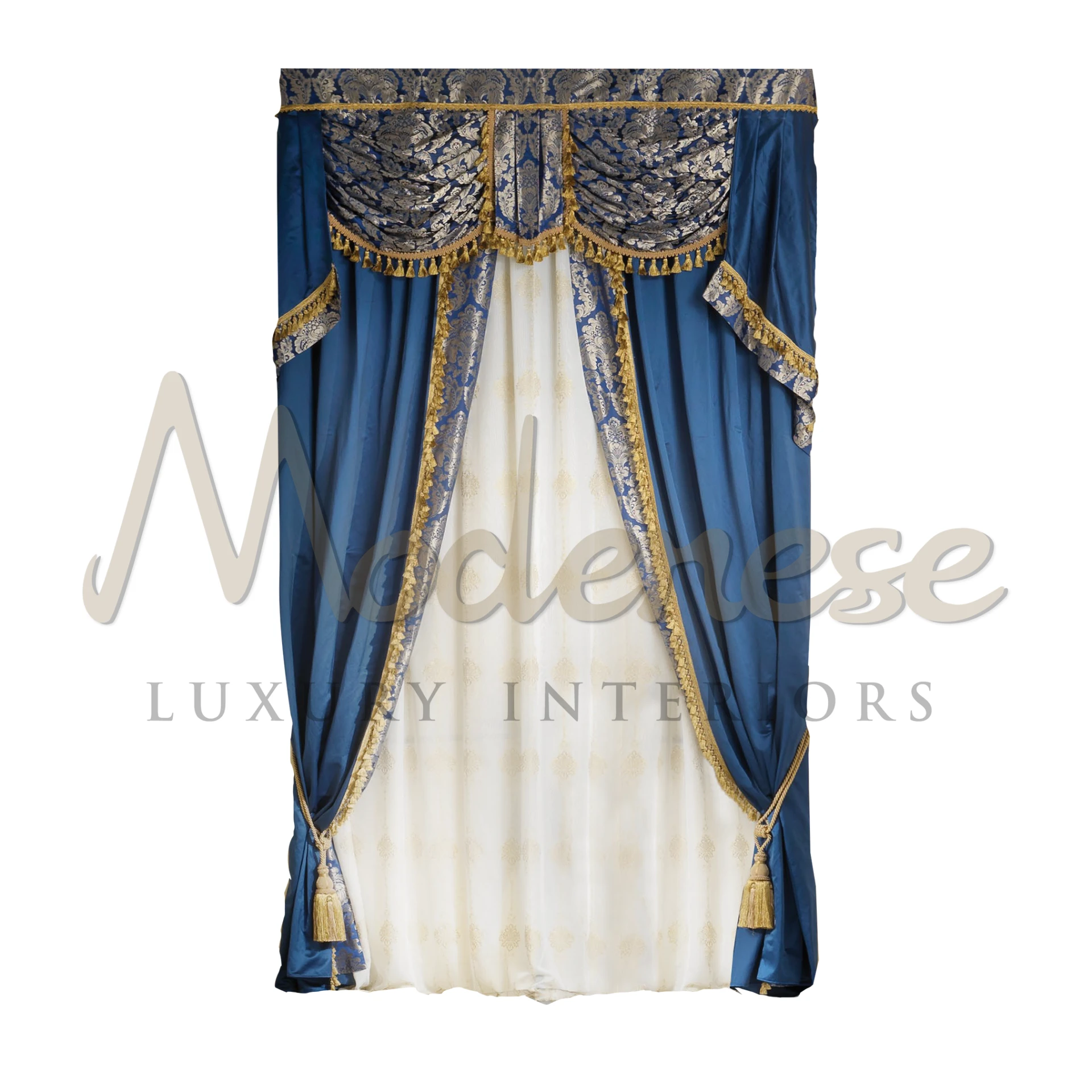 Traditional Royal Blue Curtains, symbolizing nobility and prestige, creating a striking statement in the room with their rich hue.