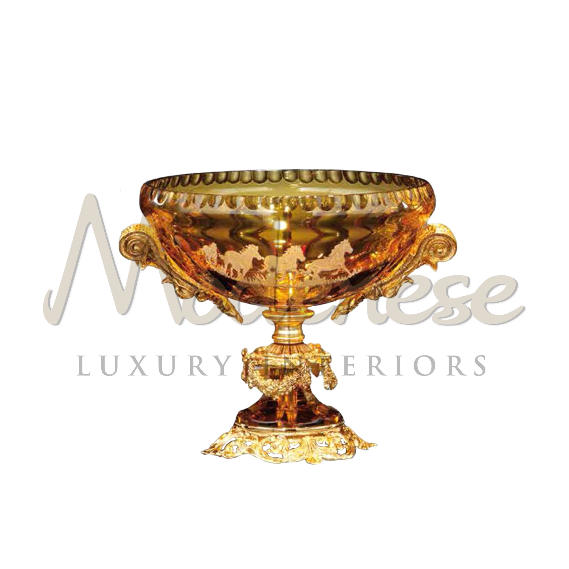 Classic Horses Bowl with elegant curves, enhancing luxury interiors with its intricate patterns and ornamental motifs.