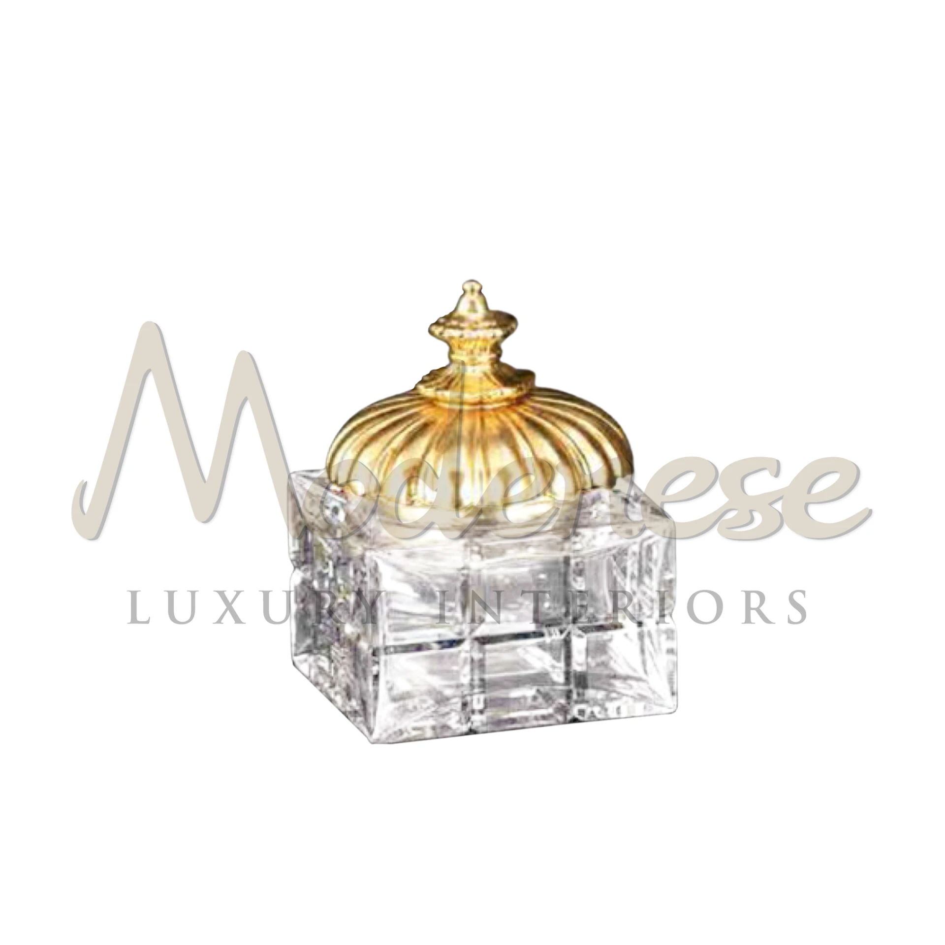 Royal style glass box with intricate embossed patterns, showcasing opulent elegance for luxury interior designs.