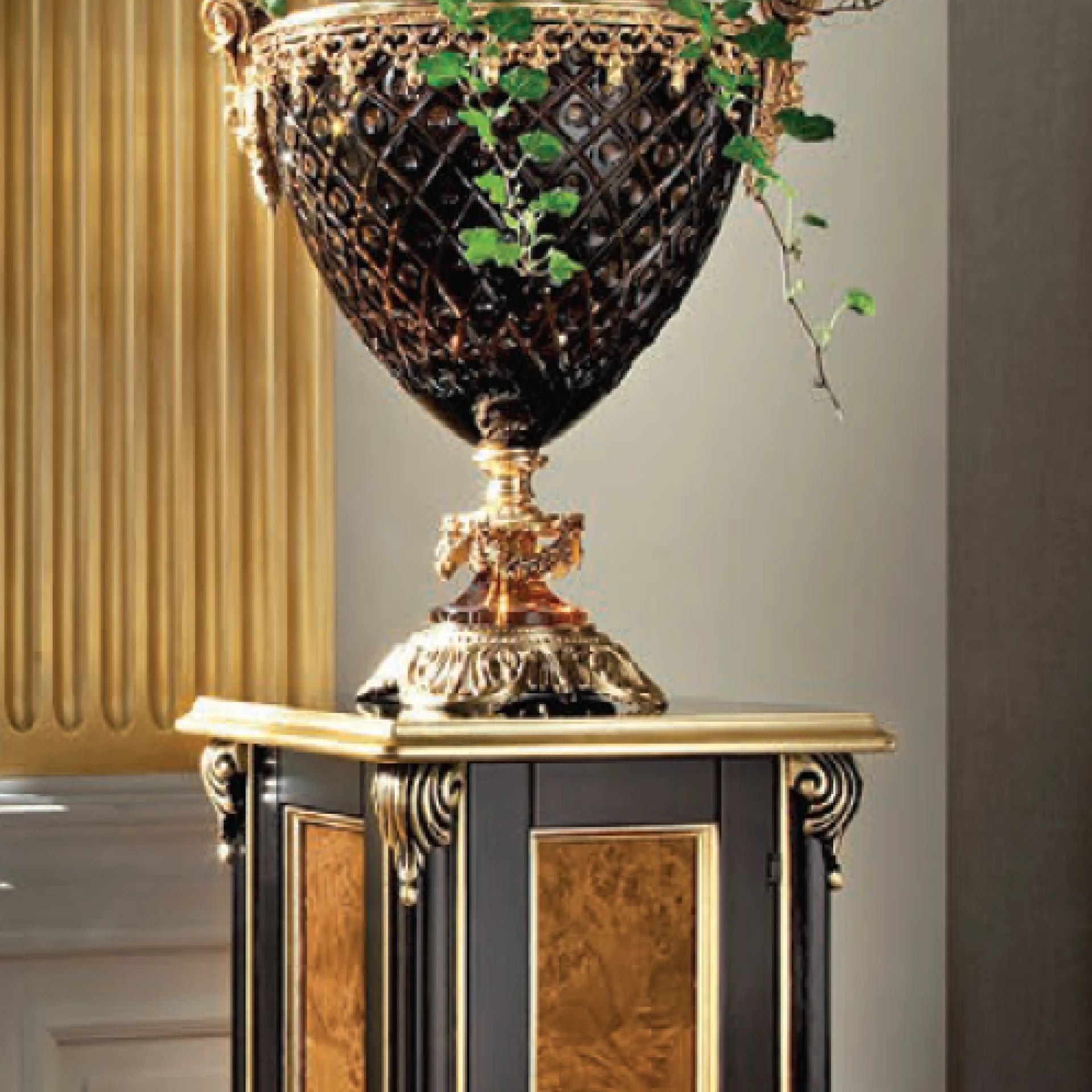 Timeless Dark Classic Design Vase with symmetrical lines and ornate details, exuding sophistication in luxury interiors.