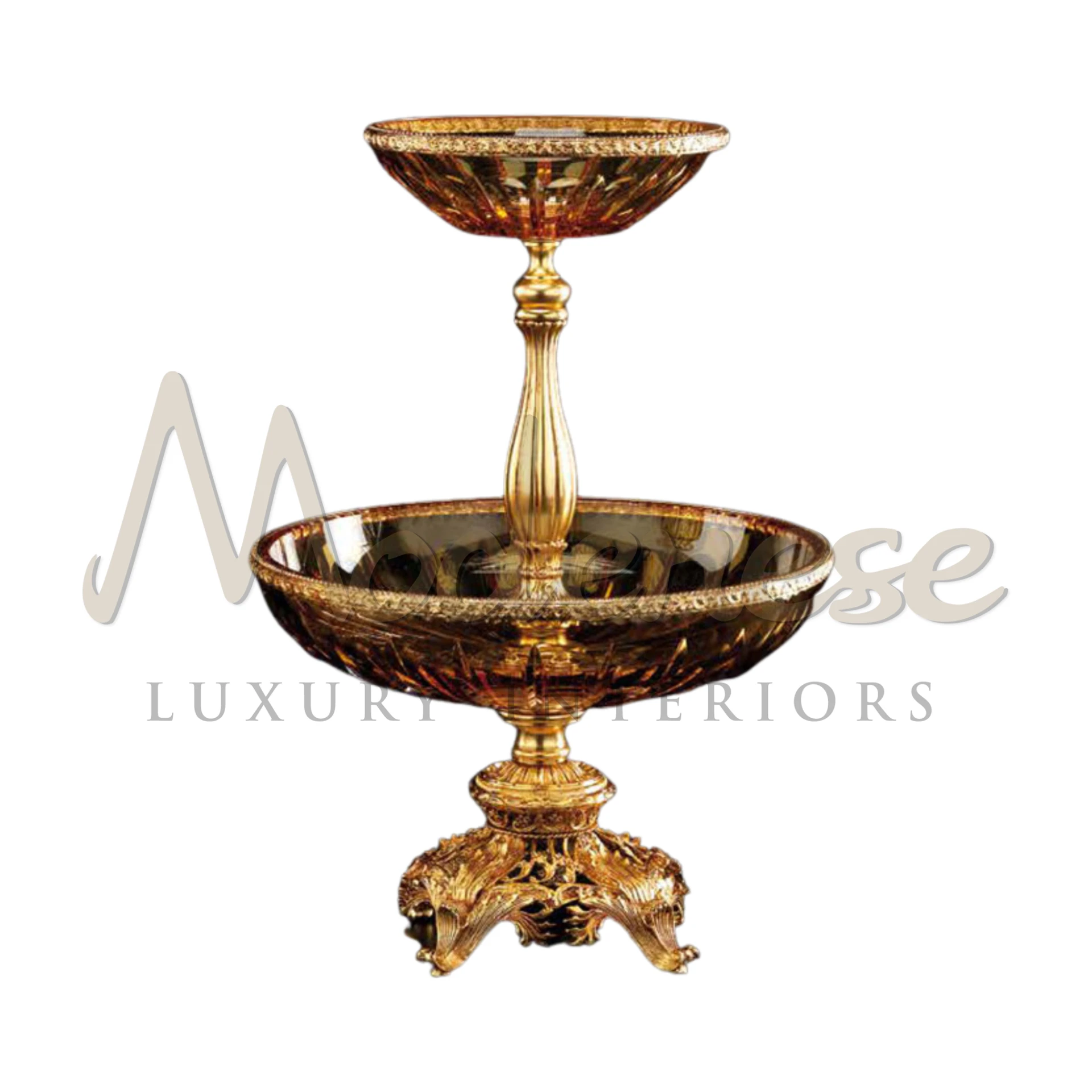Double crystal vase with elegant stem, perfect for luxury and classic interior design, showcases baroque and sophisticated style.