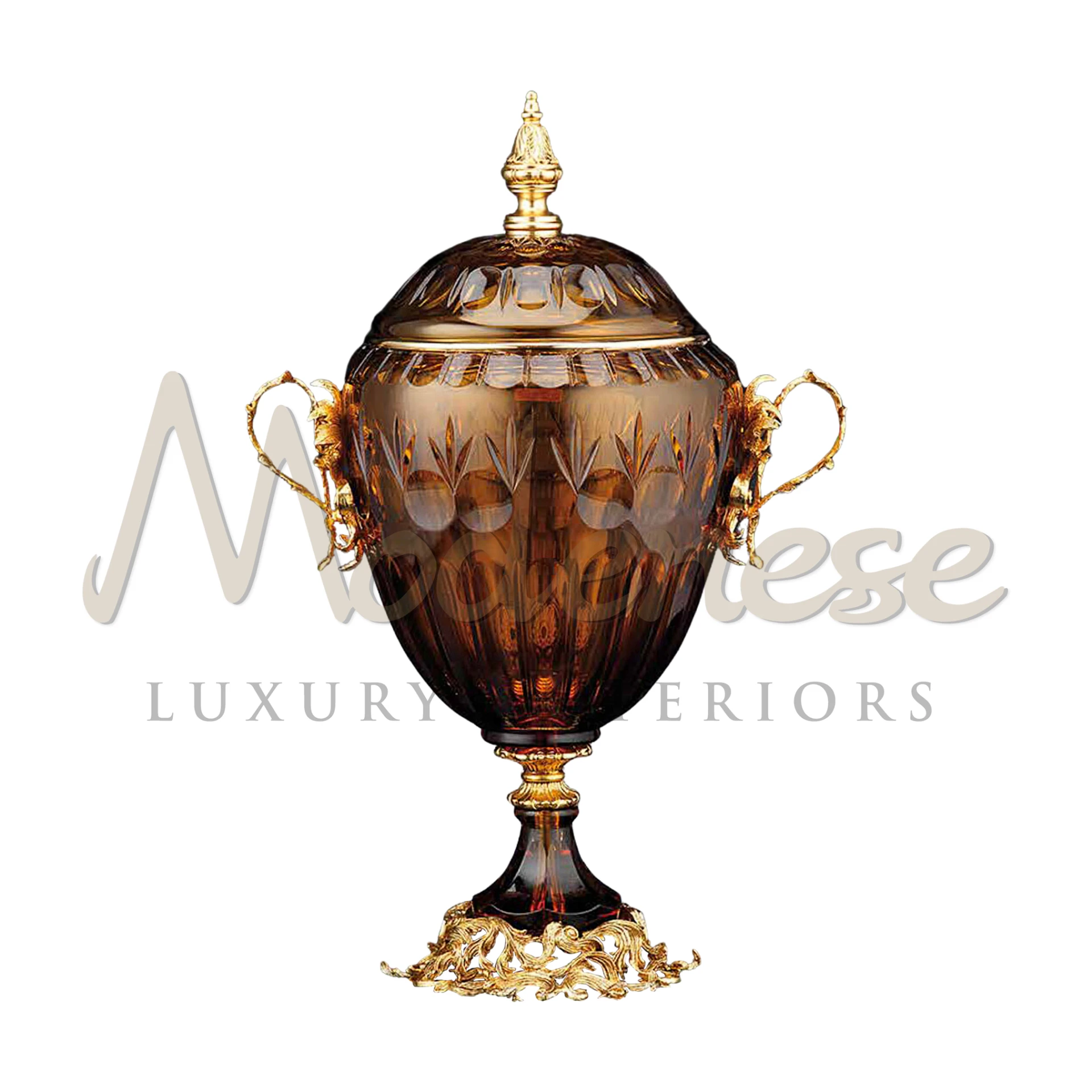 Royal Luxury Crystal Vase, adorned with precious metals and jewels, embodies opulence and intricate detailing for high-end interior design.






