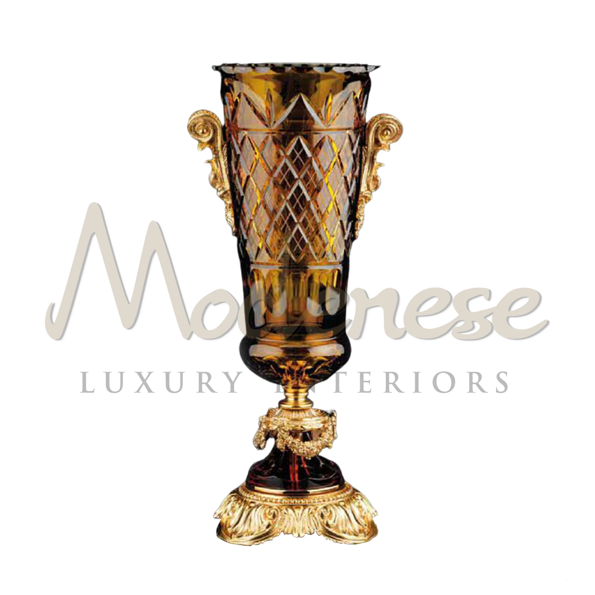 Elegant tall glass vase, slender with intricate designs, perfect for adding a touch of luxury and style to classic and baroque interior designs.






