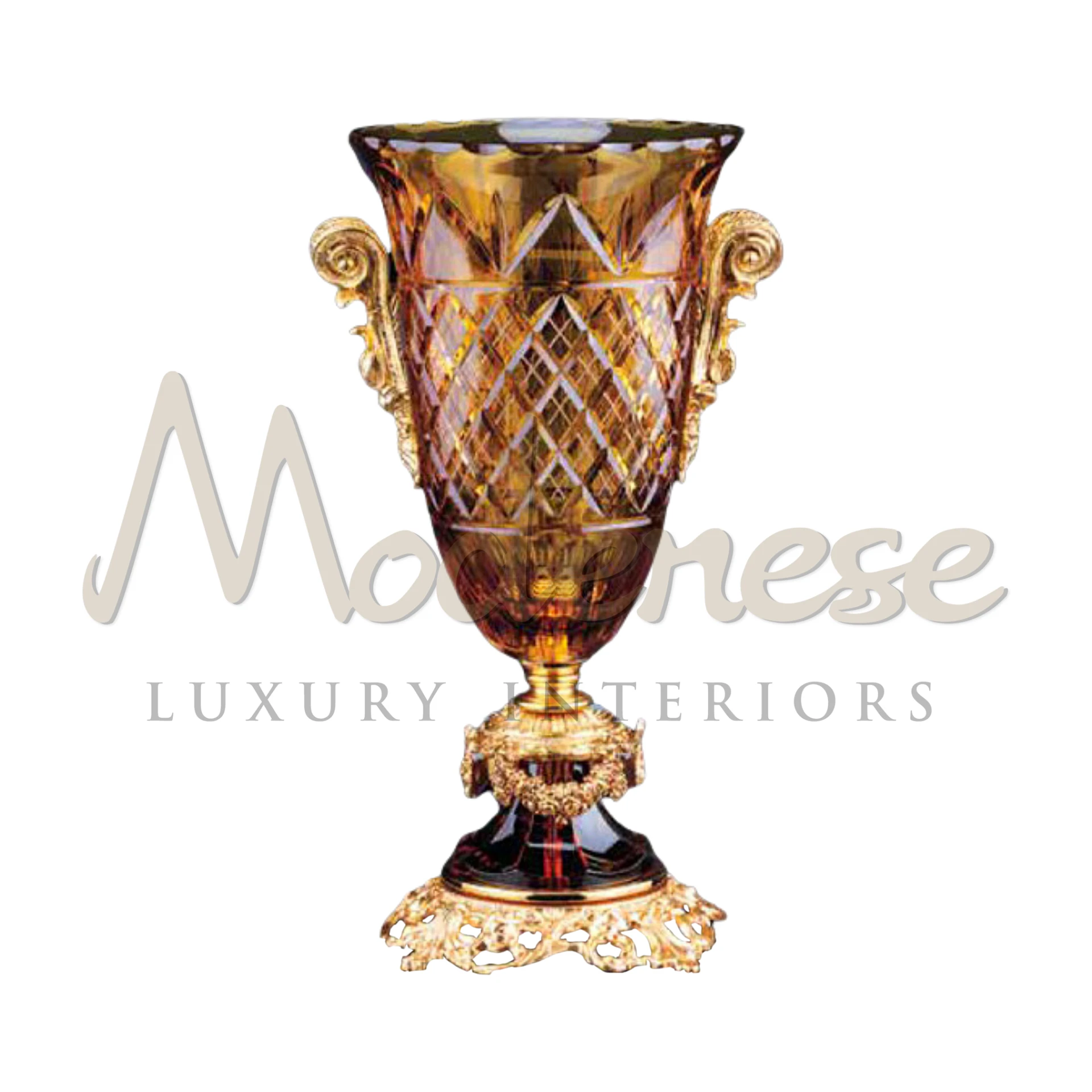 Traditional amber vase with intricate patterns and ornate design, epitomizing classic luxury for baroque and sophisticated interiors.






