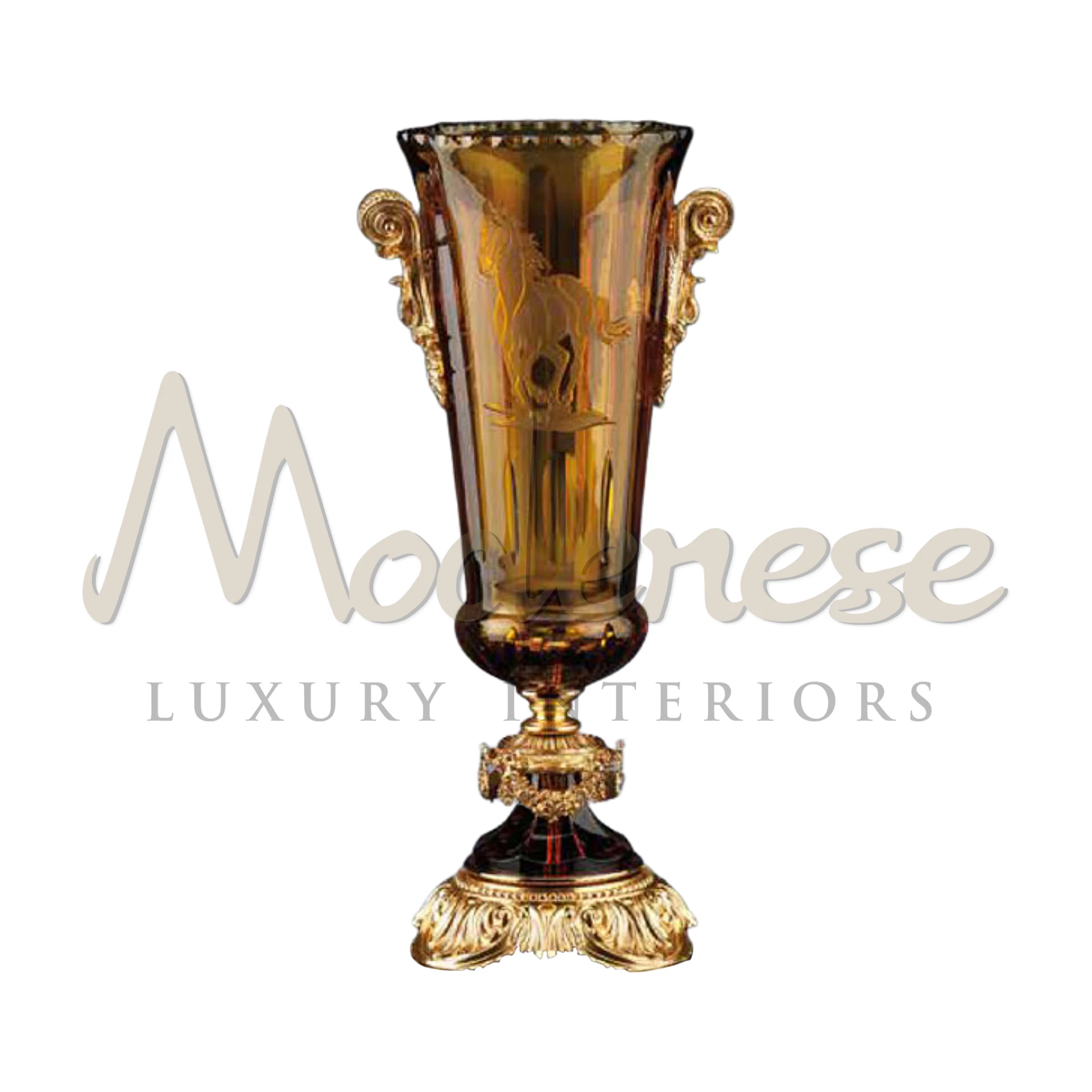 Elegant classical tall glass vase, ideal for sophisticated home decor and events, enhances luxury and classic interior spaces.







