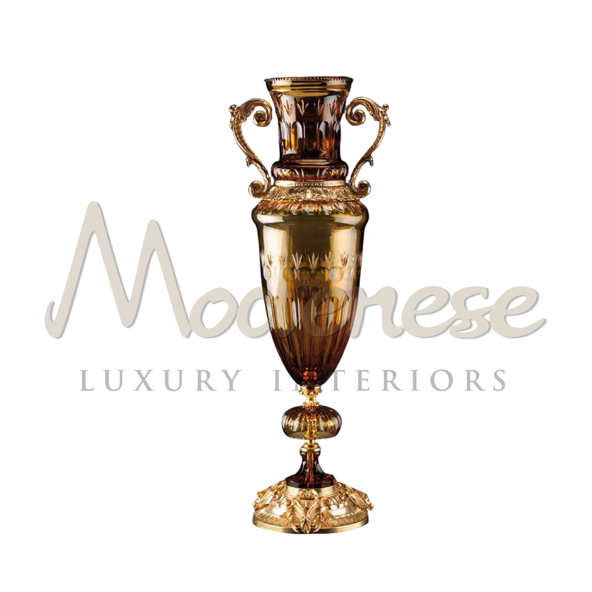 Modenese Victorian Tall Glass Vase, showcasing elaborate and ornate design, ideal for adding a touch of opulence to luxury and classic interiors.







