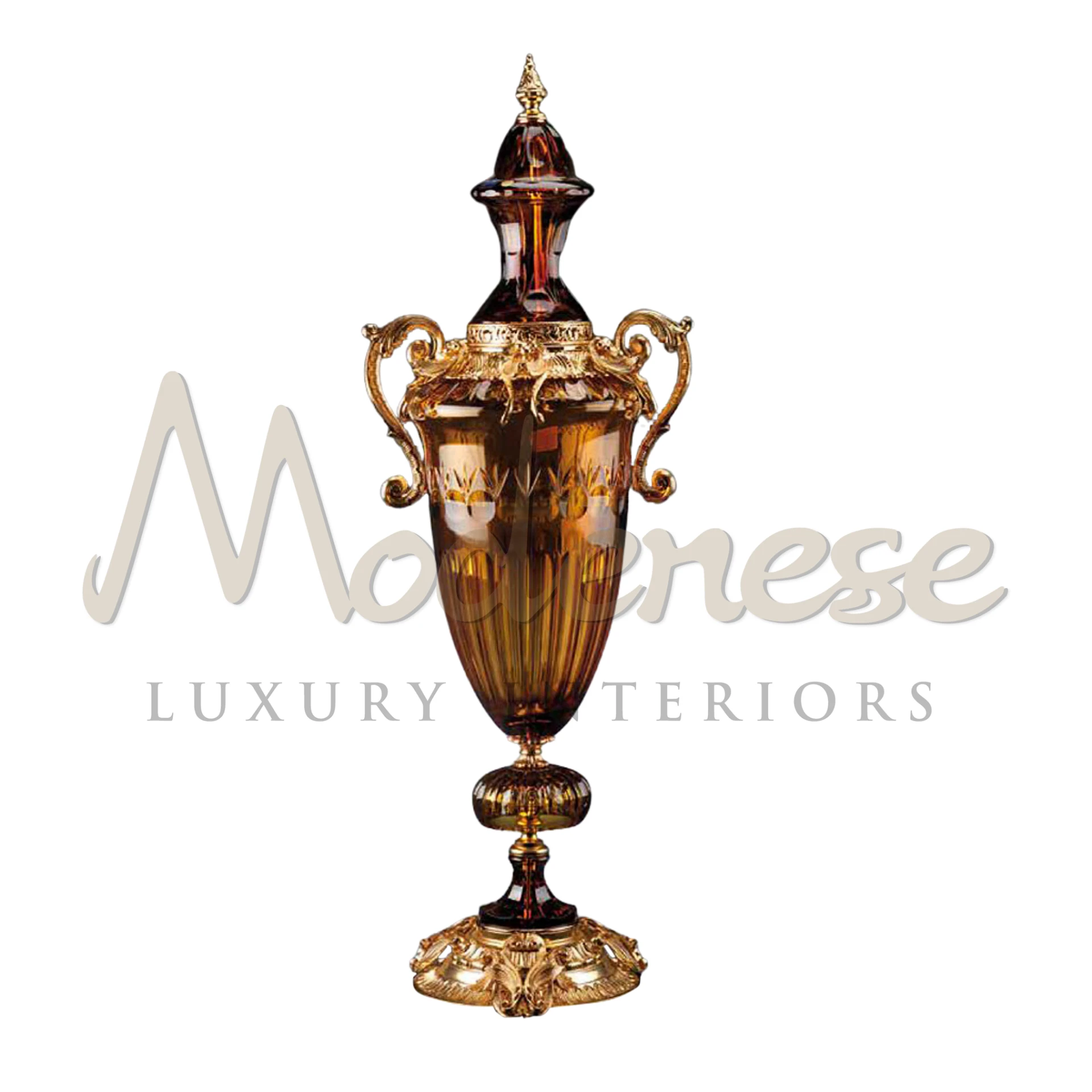 Victorian glass amphora by Modenese, an opulent piece with ancient Greek design, perfect for lavish and classic interior design themes.






