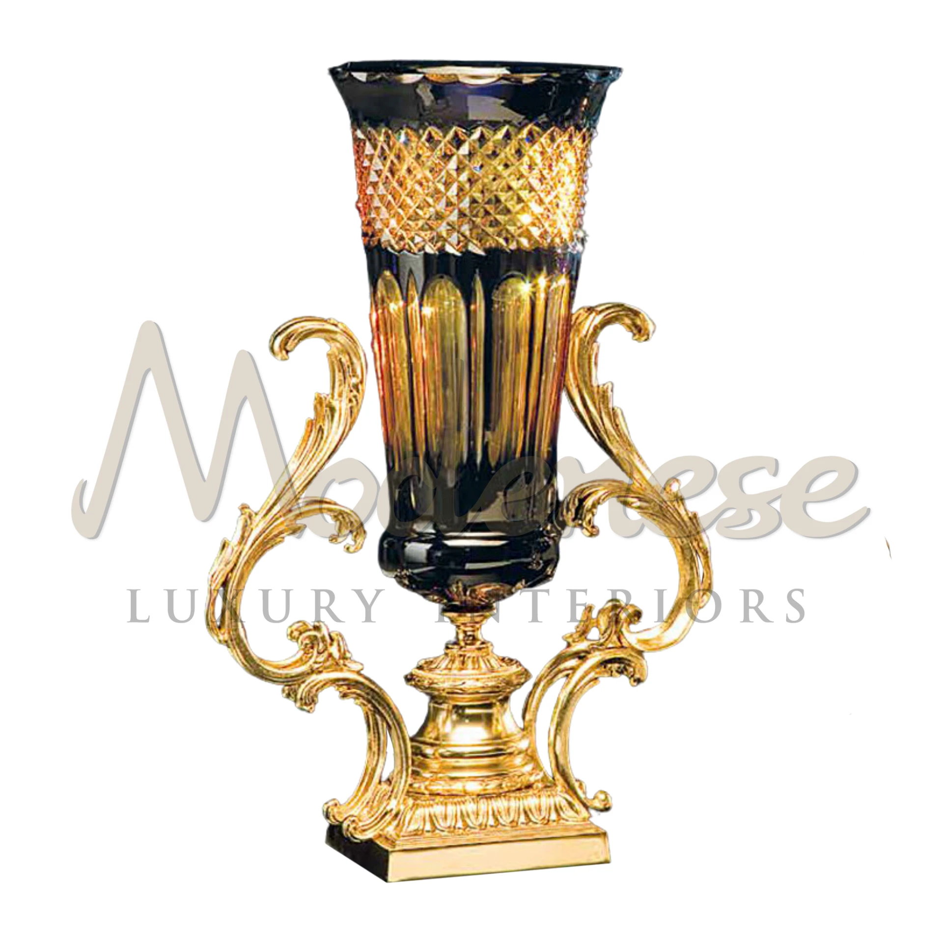Stunning tall black glass bowl by Modenese, exuding sleek sophistication, perfect for enhancing luxury, classic, and baroque interiors.






