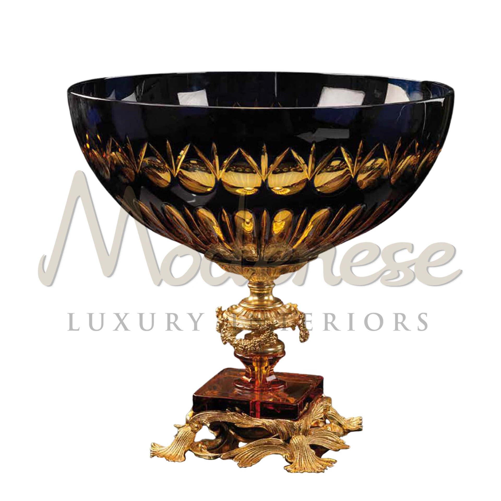 Royal Black Glass Bowl by Modenese Furniture, showcasing luxury, elegance, and baroque style in interior design.