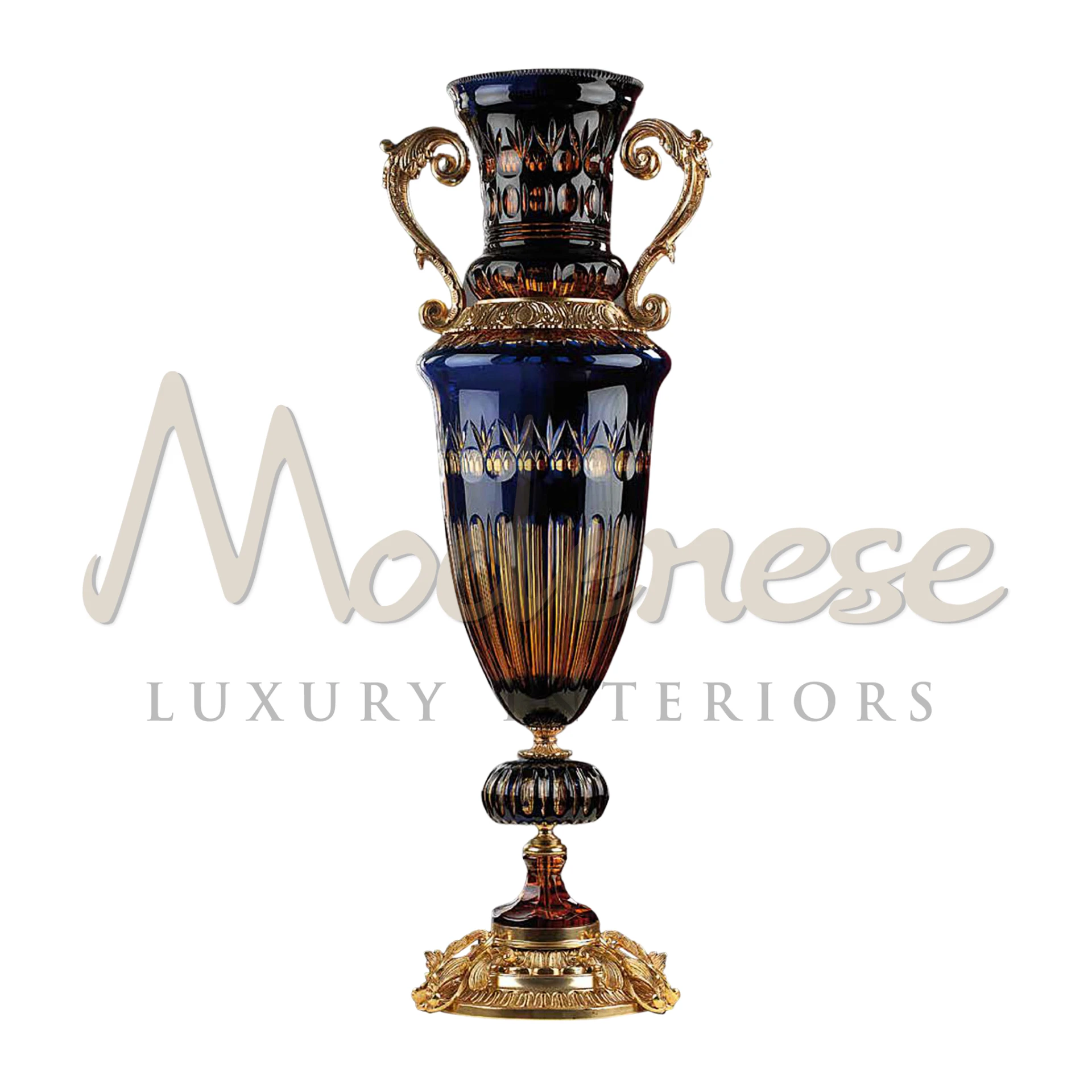 Opulent Royal Glass Two-Handled Vase, clear glass with intricate patterns, ideal for adding luxury to interiors.