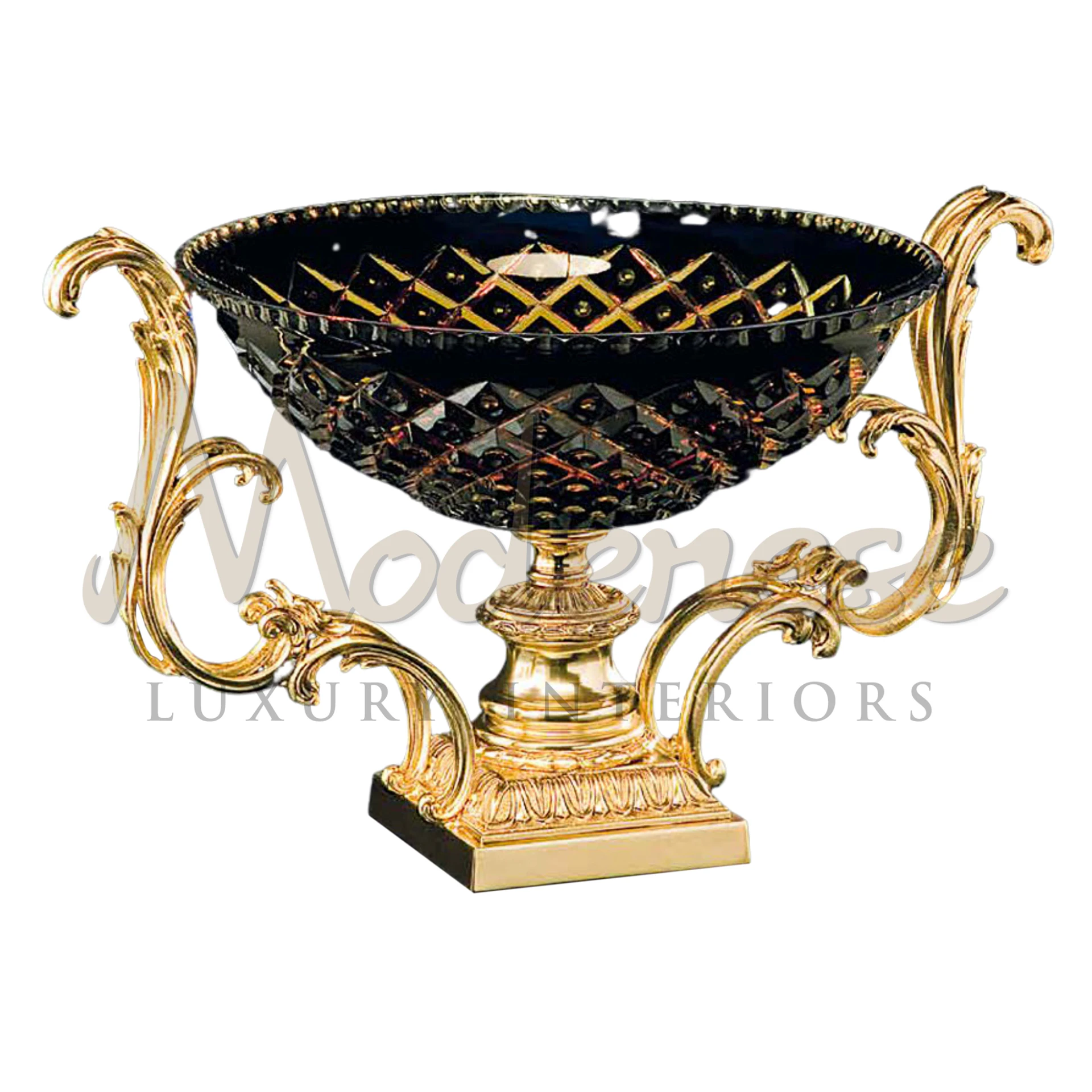 Elegant Stylish Black Two-Handled Bowl, with rich patterns and grand handles, ideal for a luxurious and classic interior design.