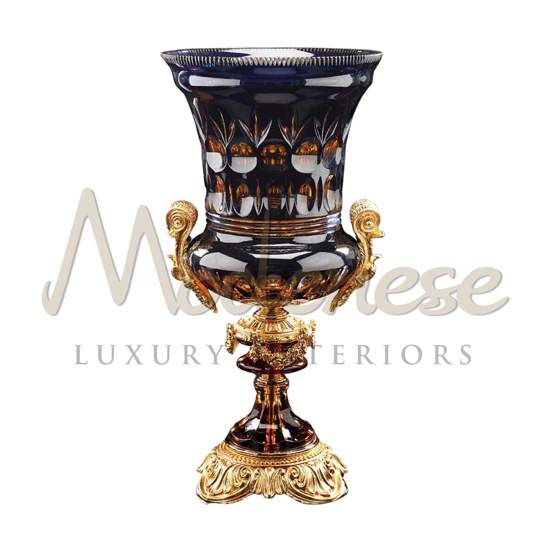 Elegant Traditional Figured Glass Vase by Modenese, with classic ornate patterns, enhancing any luxury interior design.