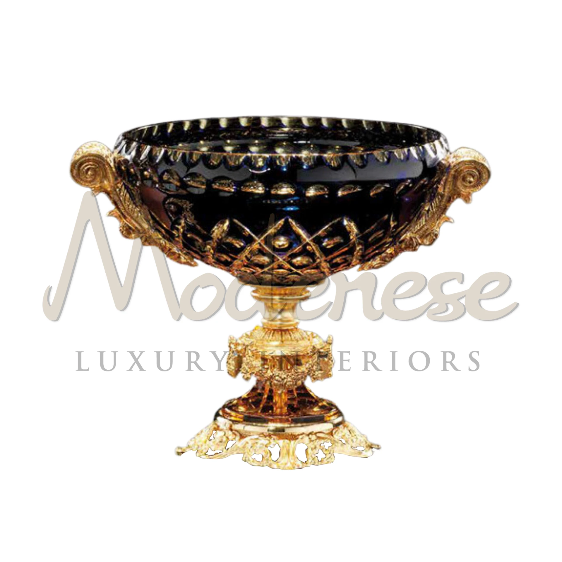 Modern Stylish Black Glass Bowl by Modenese, high-quality and sleek design for contemporary luxury interiors.