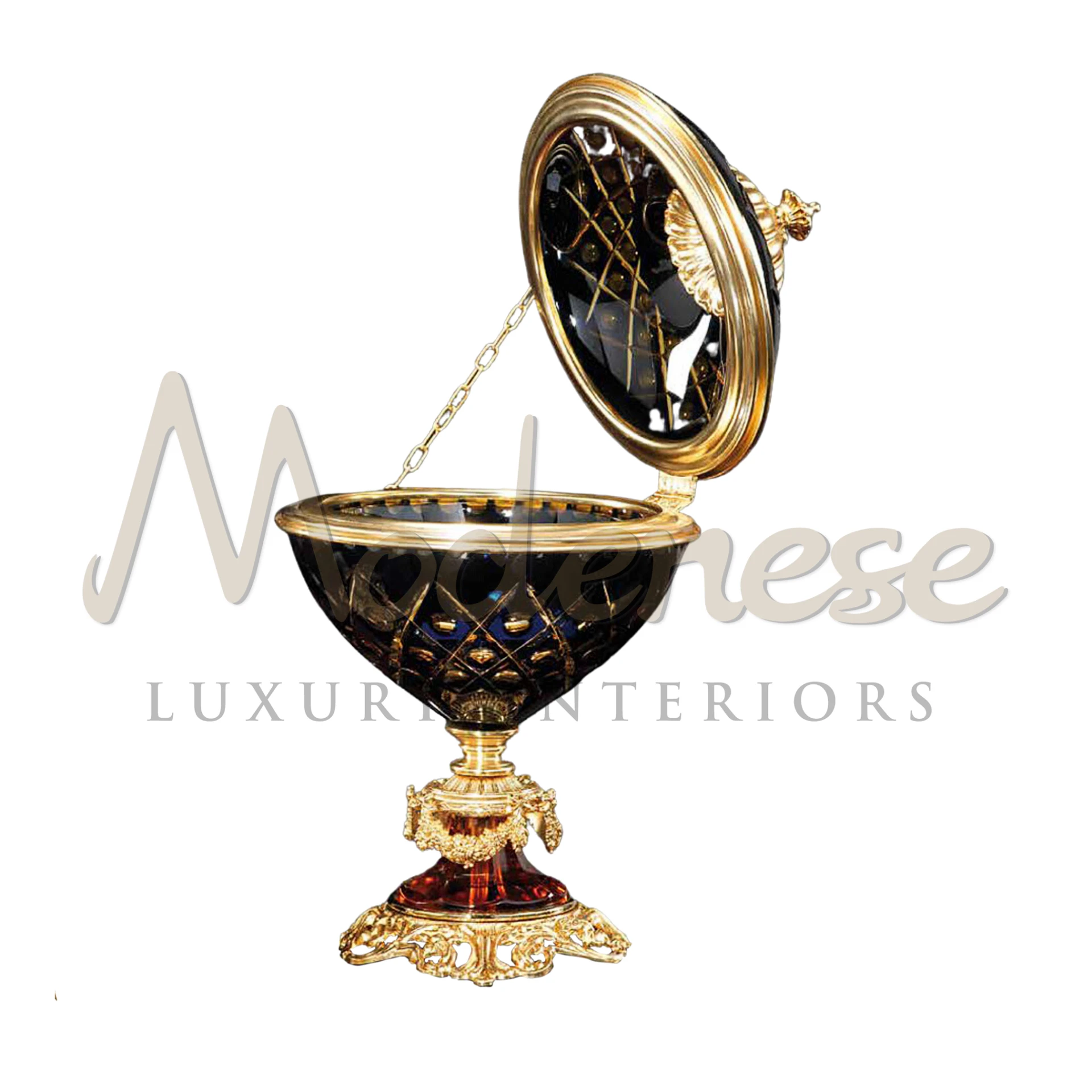 Luxury Black Glass Closed Bowl, a refined statement piece for interiors, perfect for enhancing traditional to modern decor styles.