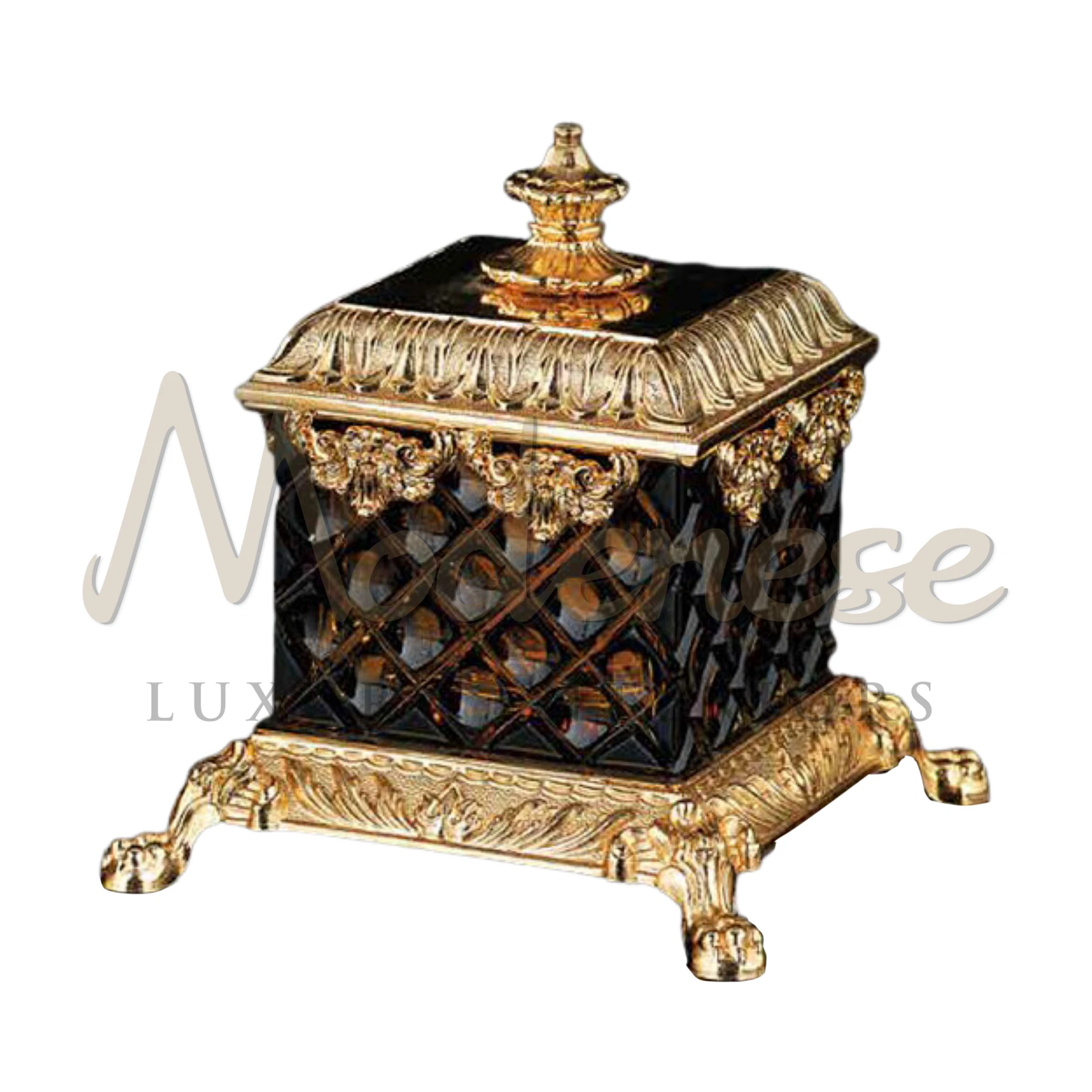 Dark Amber Glass Box, combining practicality with elegance, a versatile piece for luxury and classic interior styling.