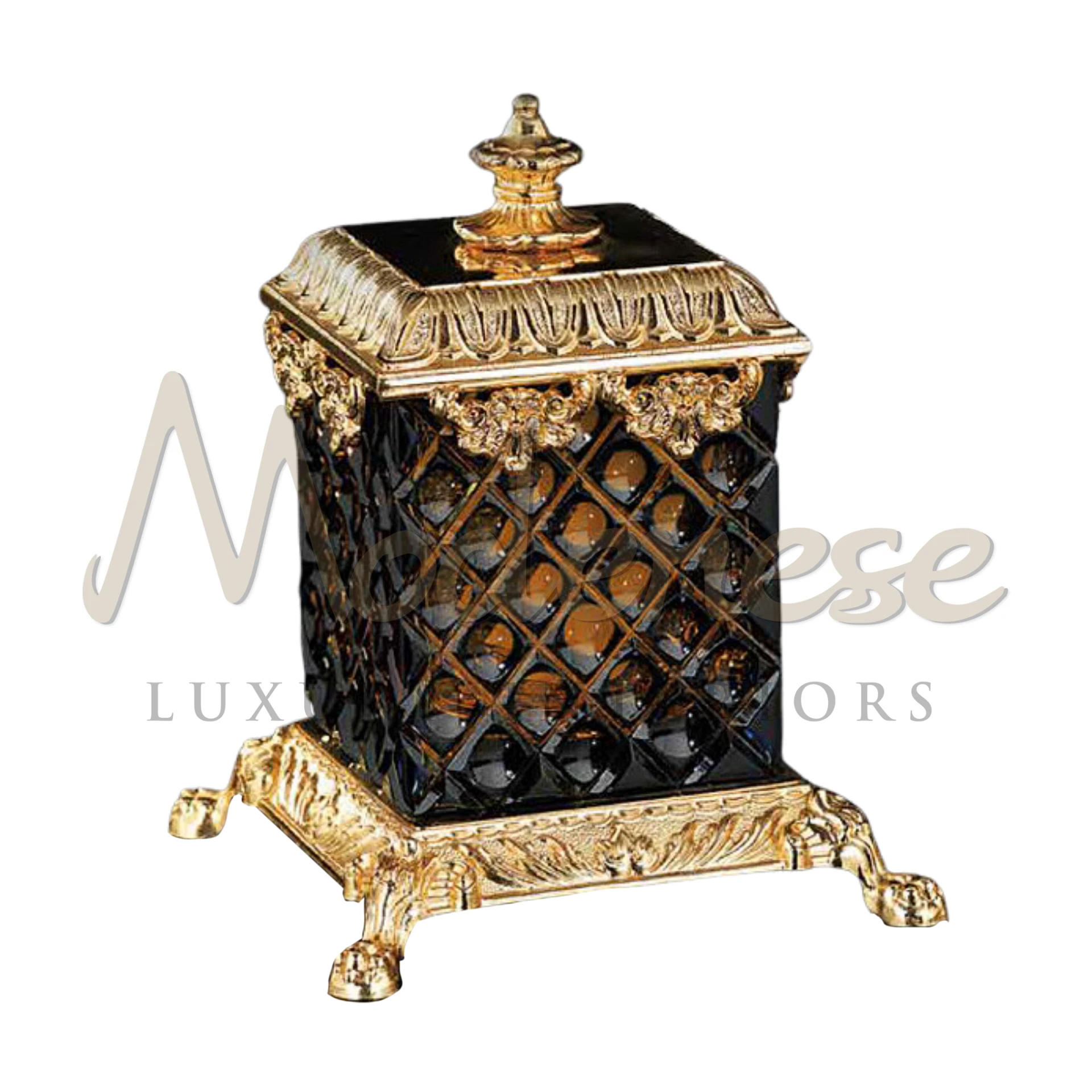 High-end Rectangular Dark Amber Glass Box by Modenese, exuding elegance and sophistication in luxury interior settings.