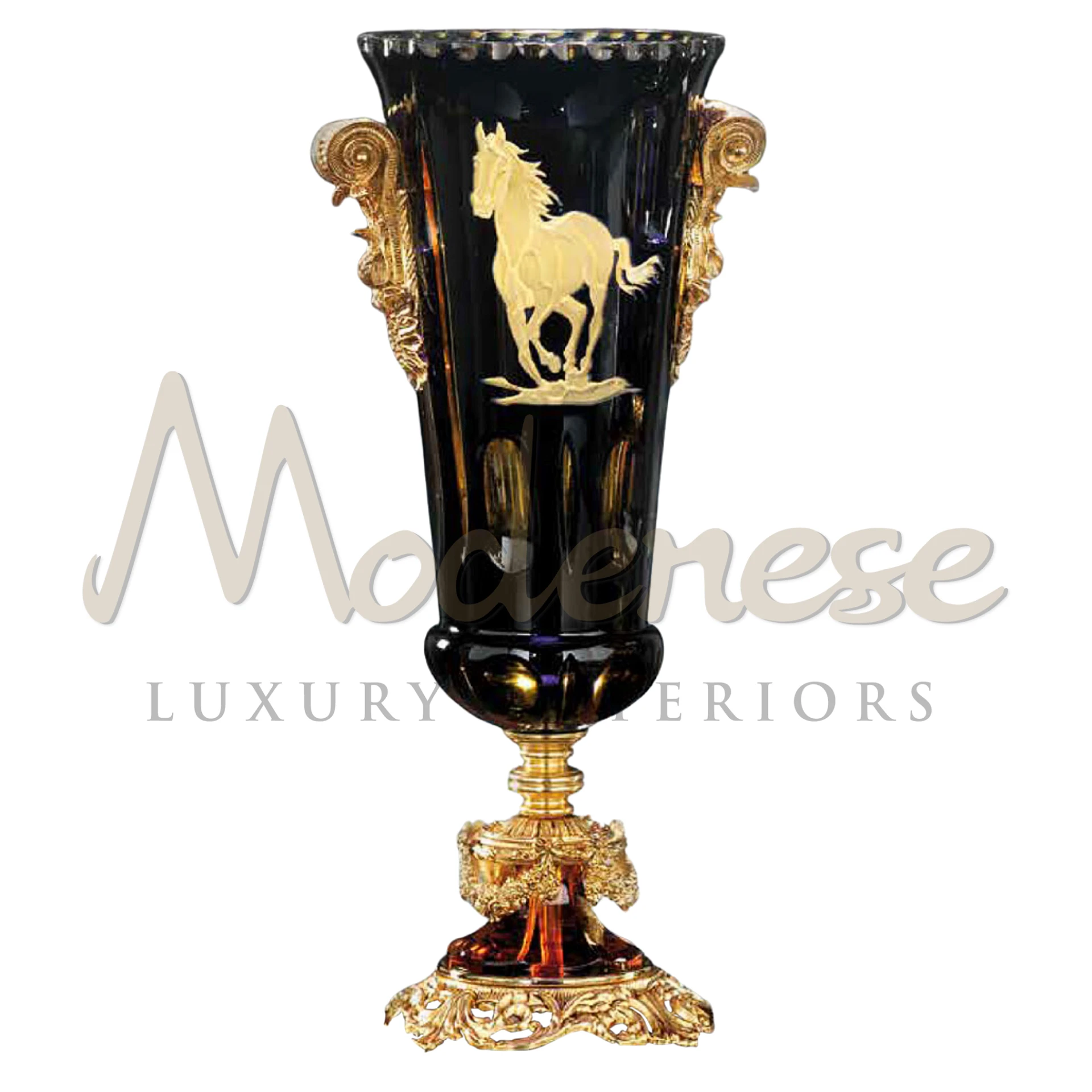 Classical Horse Ornamented Vase, with intricate designs, adding traditional elegance to luxury interior design.