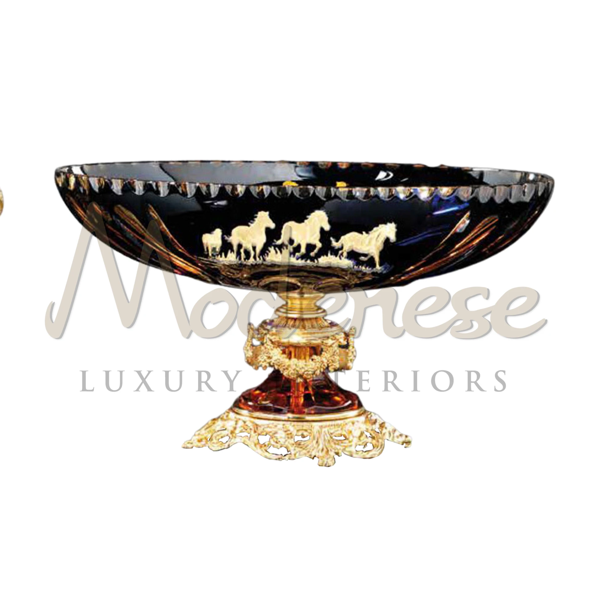 Traditional dark glass bowl in baroque style, adding elegance to luxury interiors.