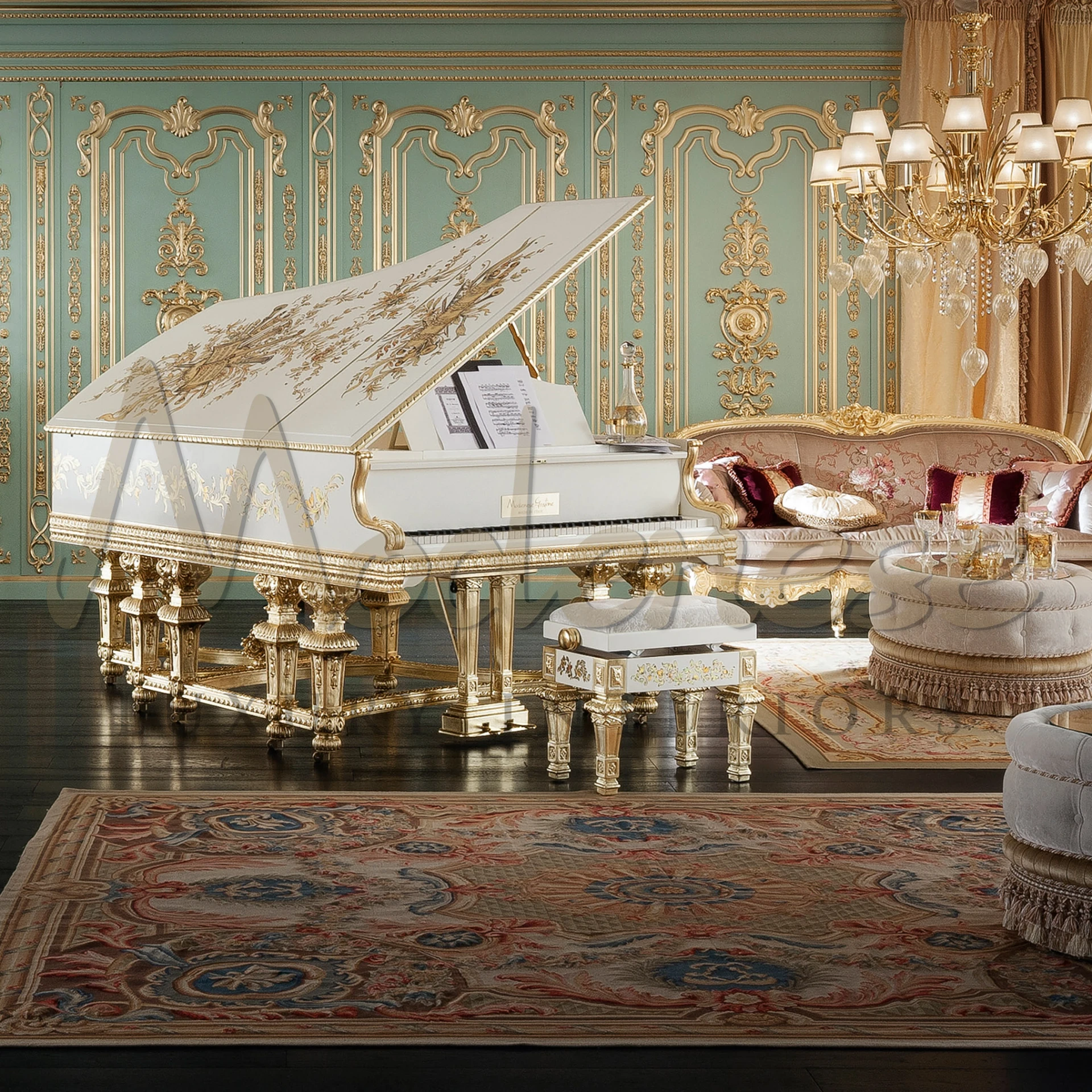 Regal Charm: Explore Our Gold Leaf Piano Stool Collection