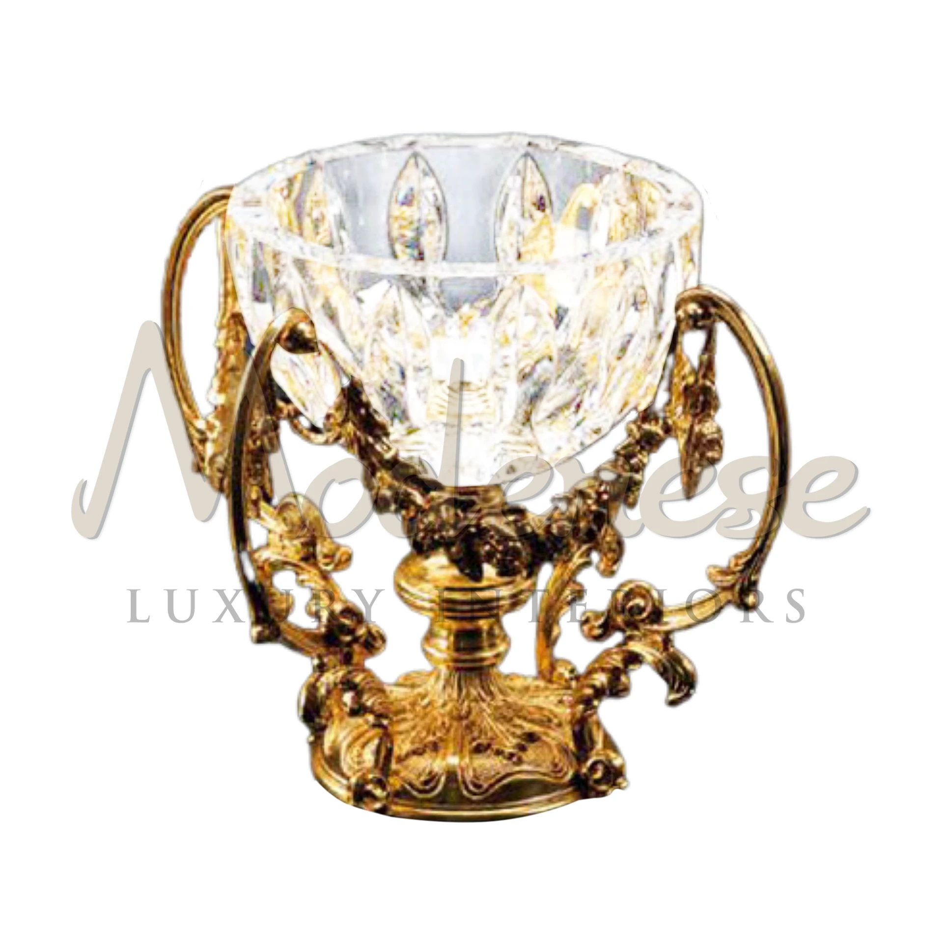 Modenese Victorian Glass Vase with Gold Elements, epitomizing classic luxury and intricate craftsmanship for sophisticated decor.