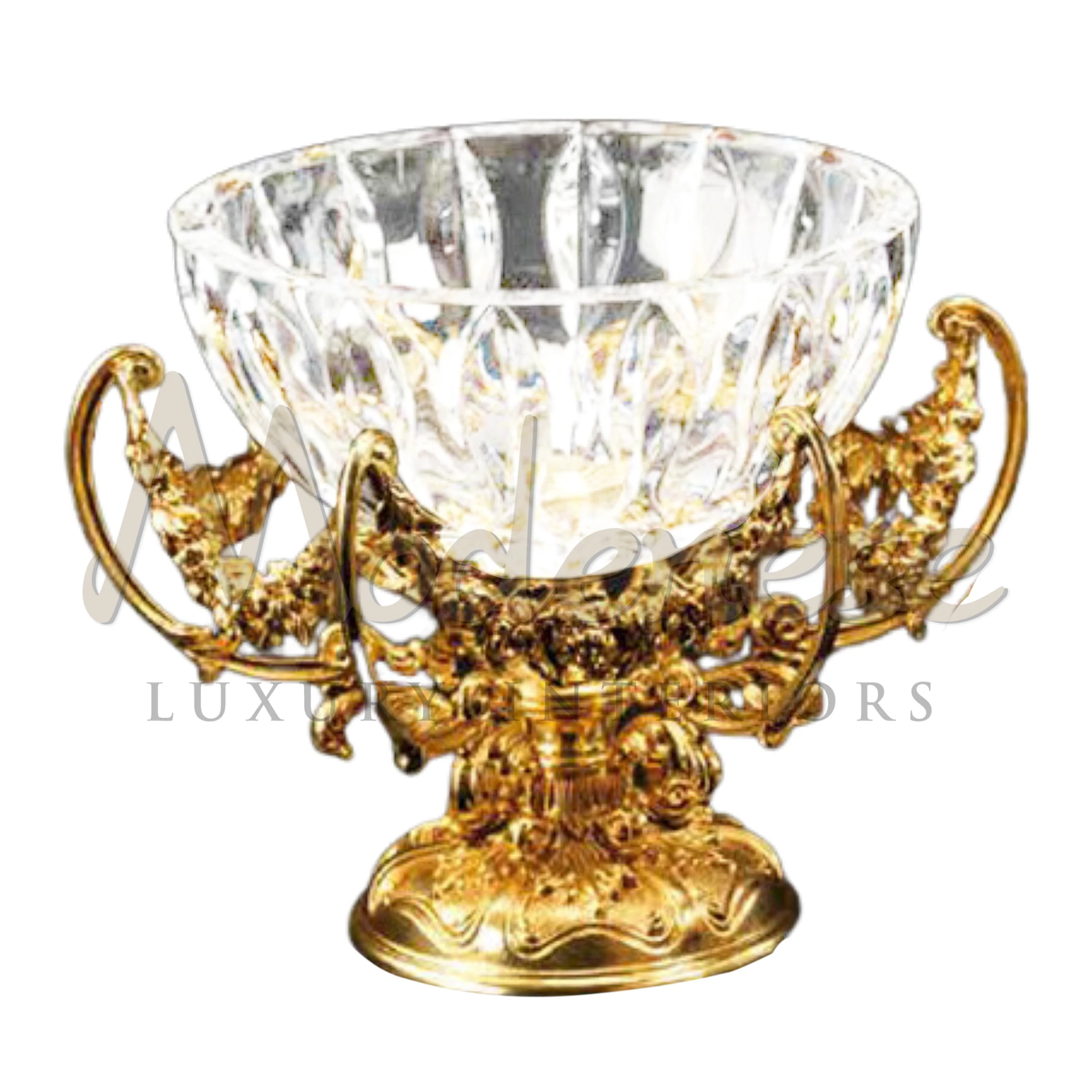 Modenese Extravagant Crystal Gold Elements Bowl, a luxurious blend of detailed crystal and ornate gold.