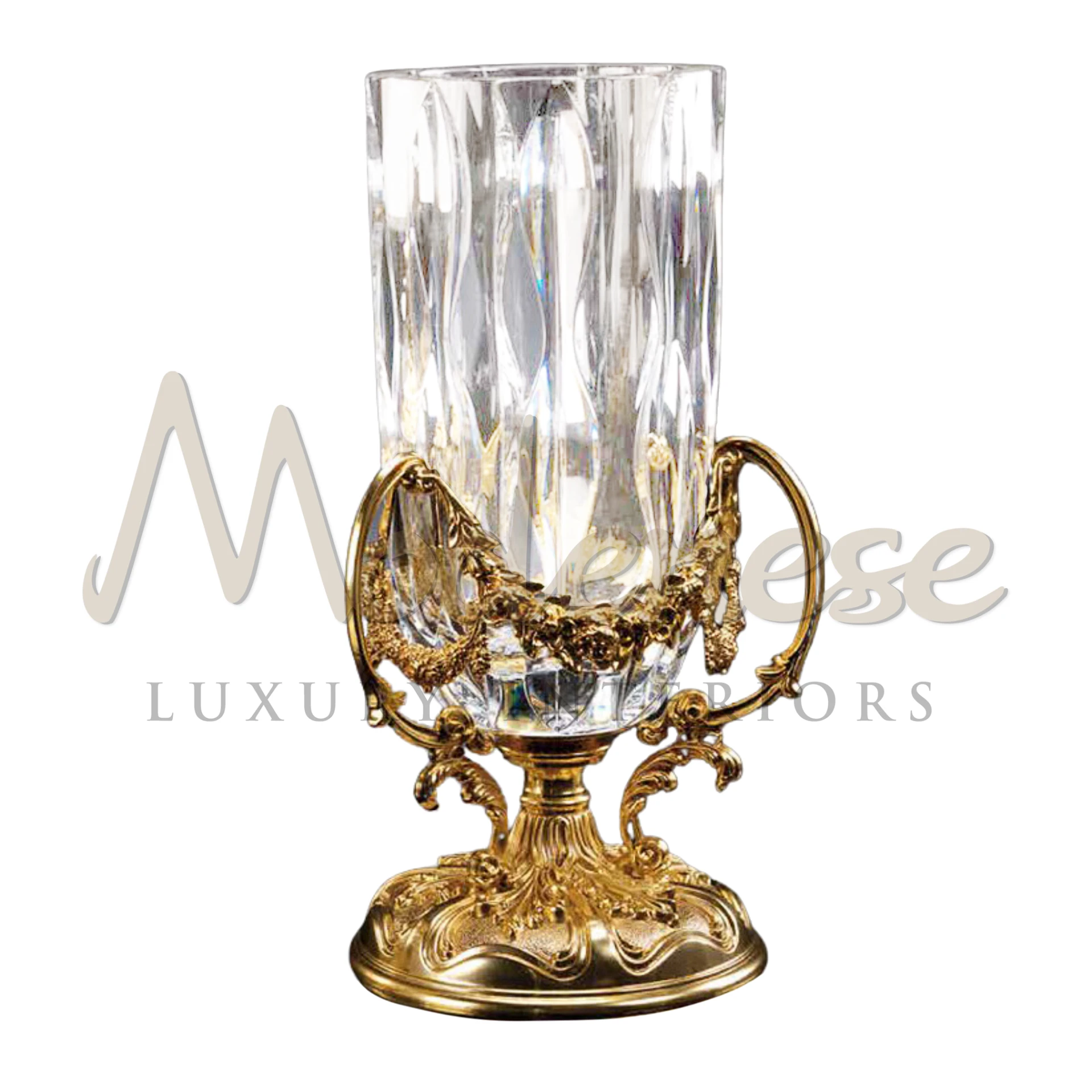Modenese Rococo Tall Glass Vase, featuring intricate detailing and a unique shape, embodies luxury and elegance from the Rococo period.