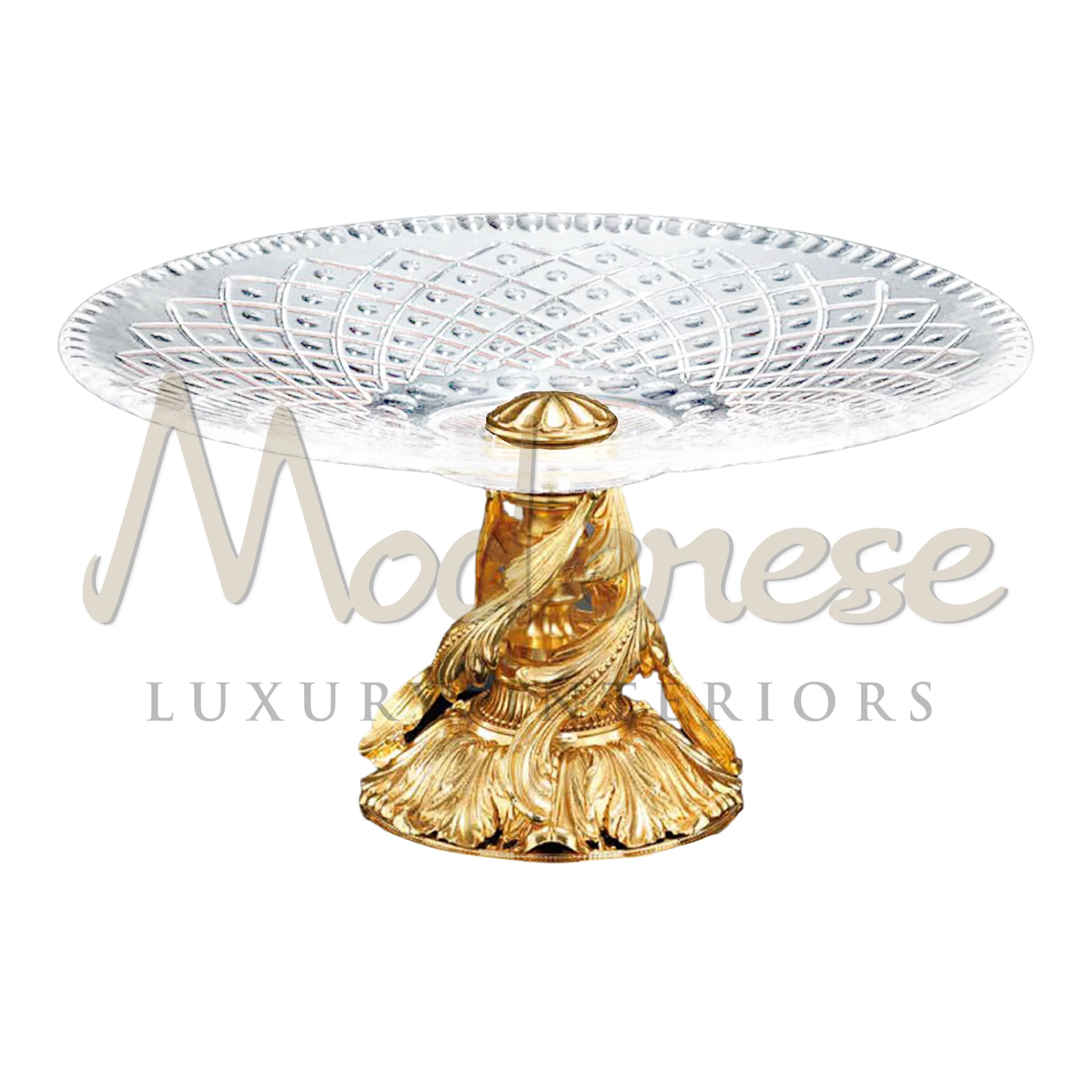 High-quality Elegant Crystal Bowl by Modenese, showcasing intricate detailing and a unique shape for a luxurious interior statement.