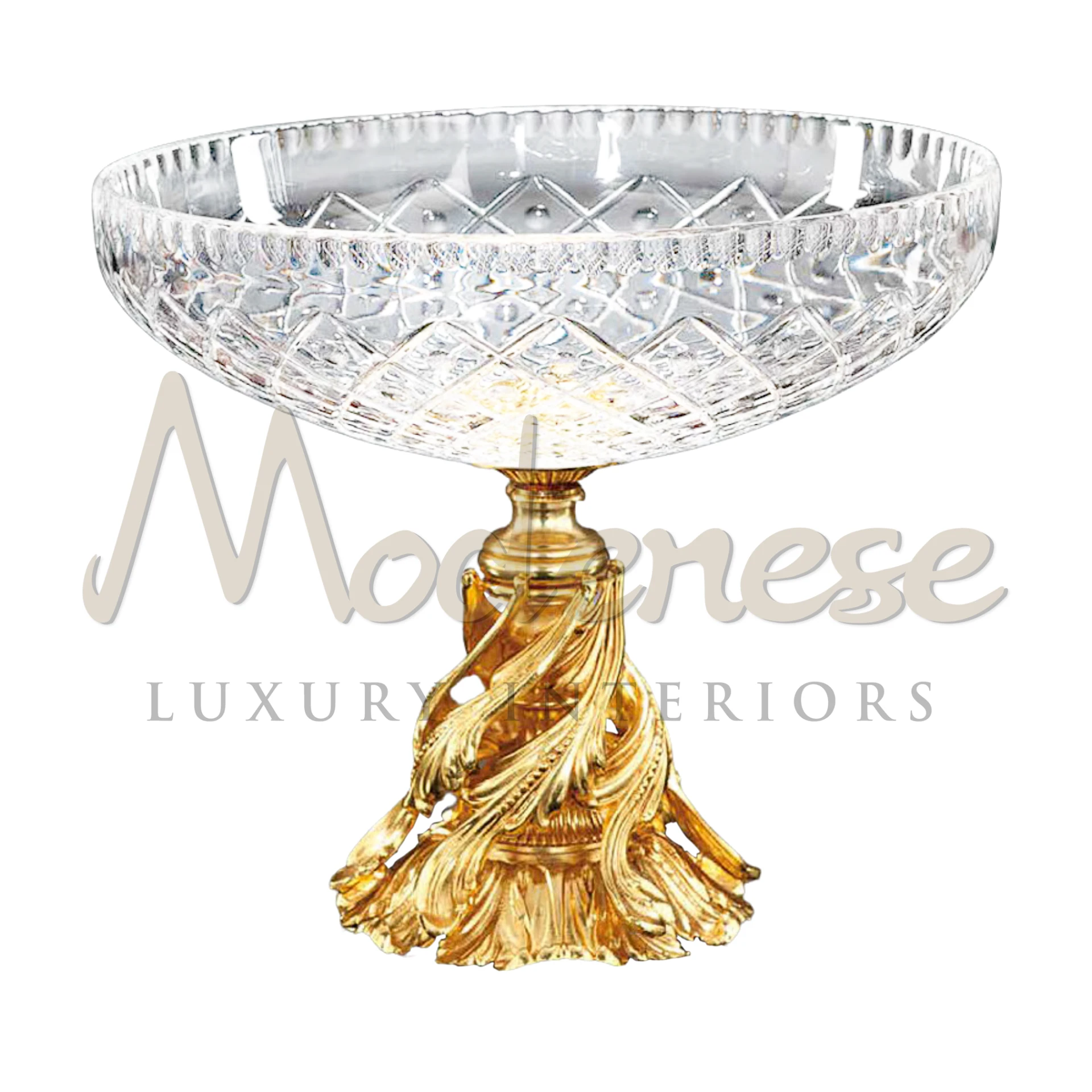 Traditional Glass Tall Pedestal Bowl by Modenese, featuring high-quality glass and intricate detailing for a touch of classic luxury.